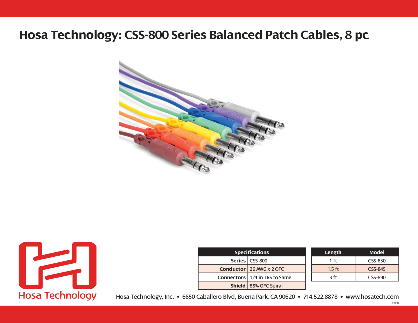 Hosa CSS-830, CSS-845, CSS-890 Specification