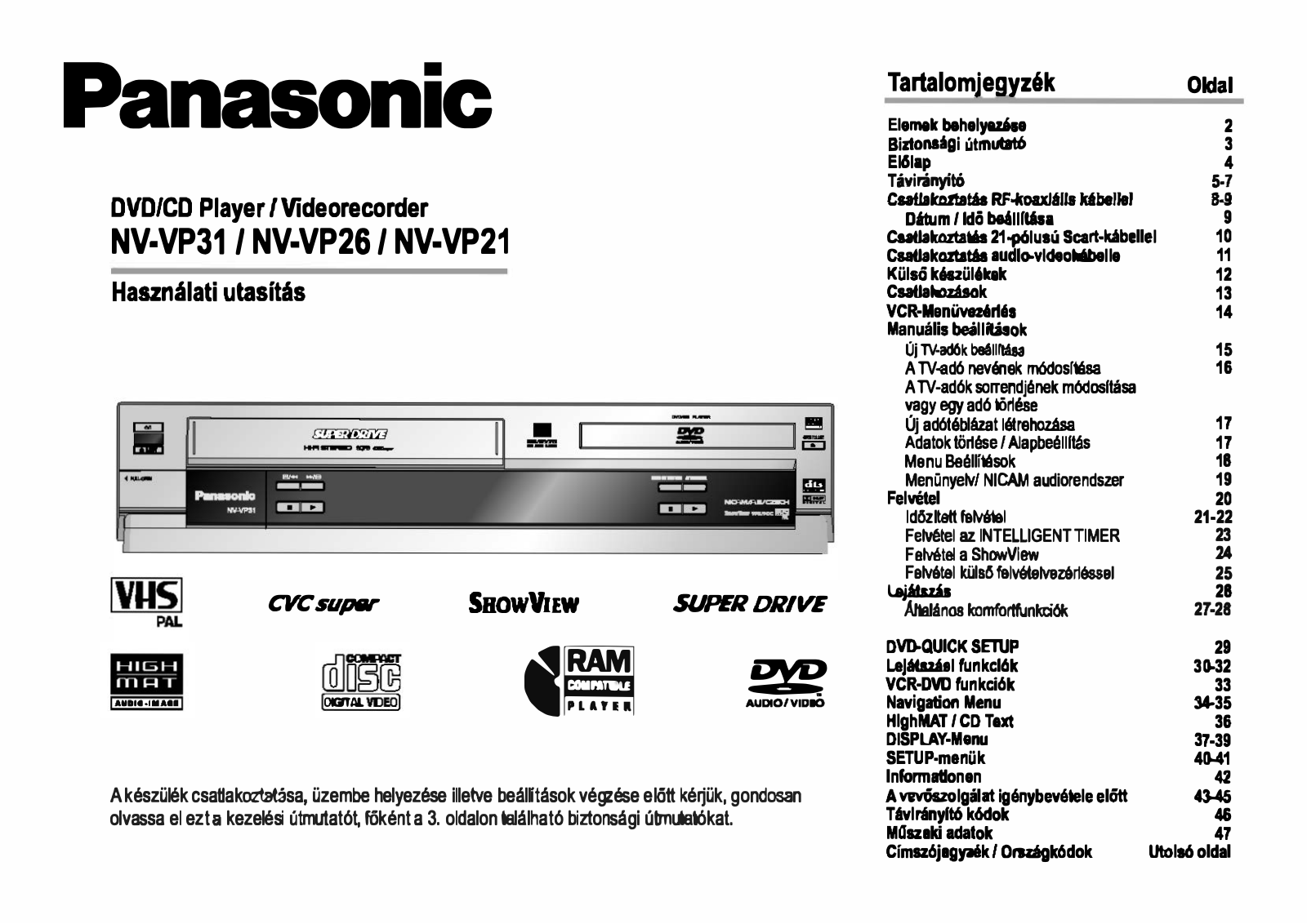 Panasonic NVVP31 Combi Show View, NVVP26 Combi Show View, NVVP21 User Manual