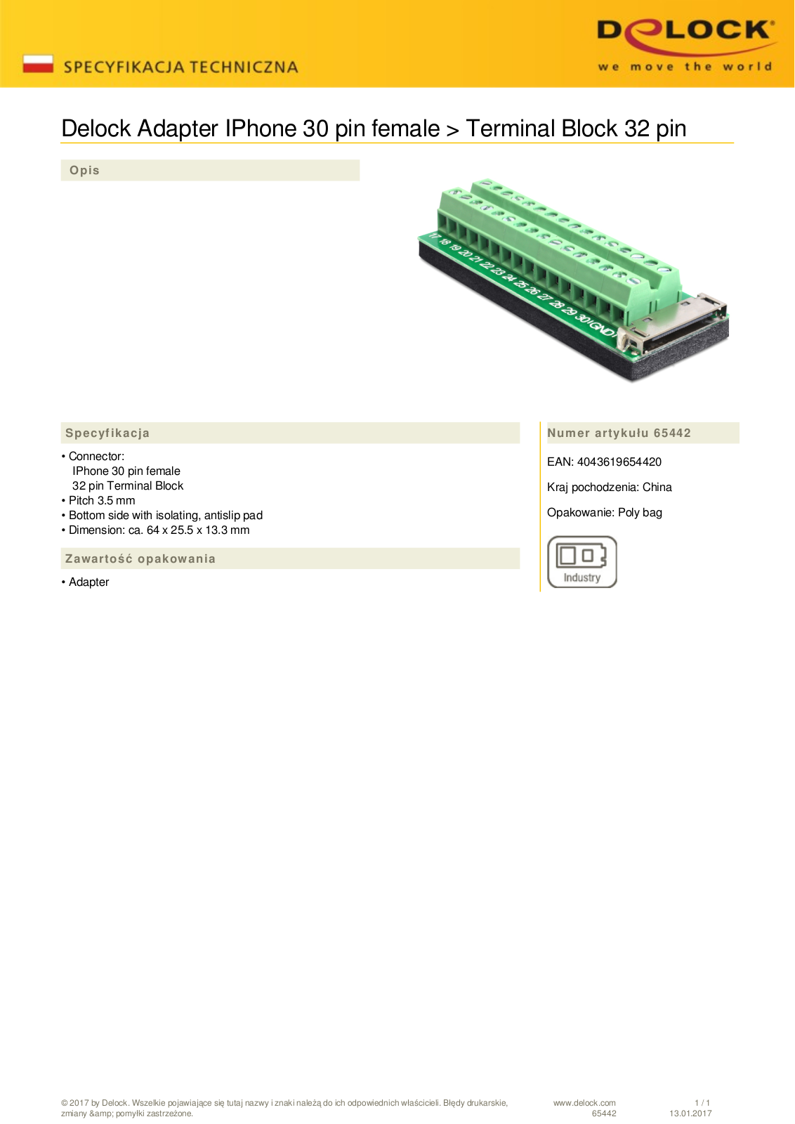 DeLOCK Apple iPhone adapter 30-Polig socket on 32-Pin-Terminalblock adapter User Manual