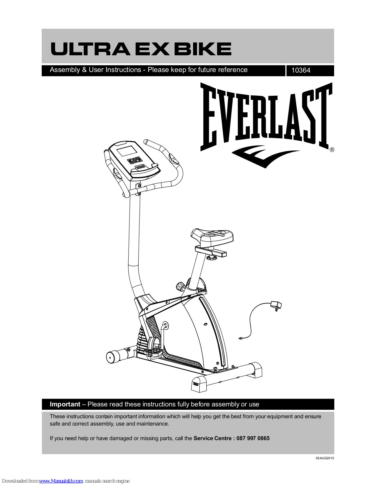 Everlast ULTRA EX BIKE, 10364 Assembly & User Instructions