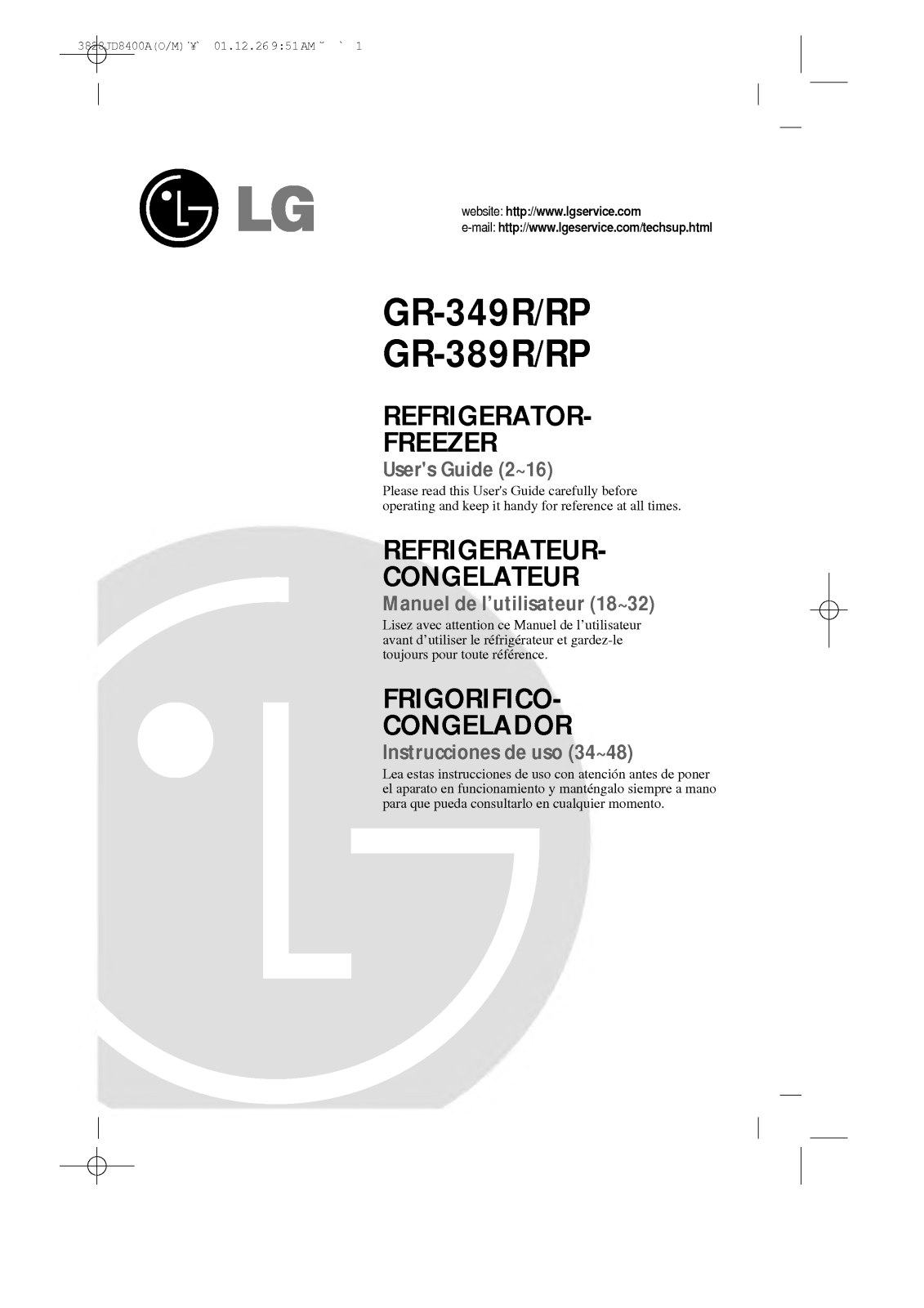 LG GR-349RP User Manual