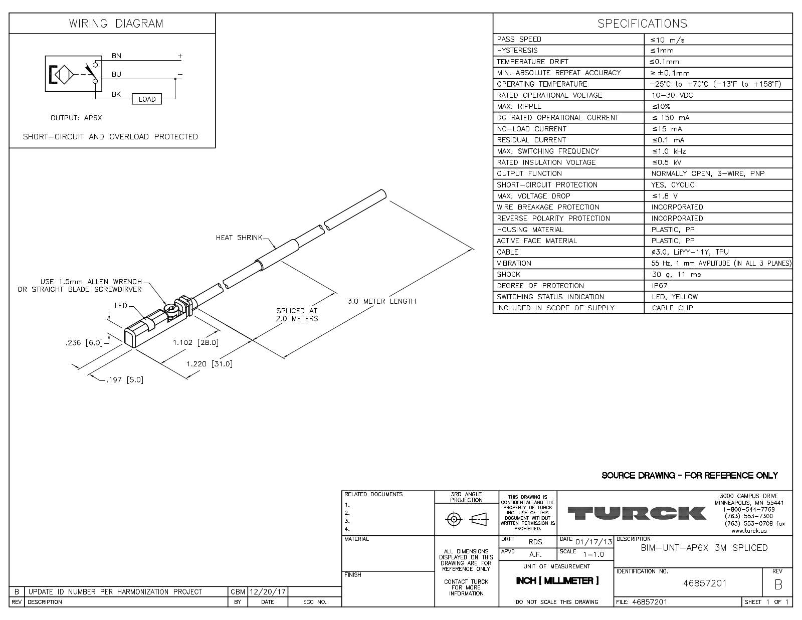 Turck BIM-UNT-AP6X3MSPLICED Data Sheet