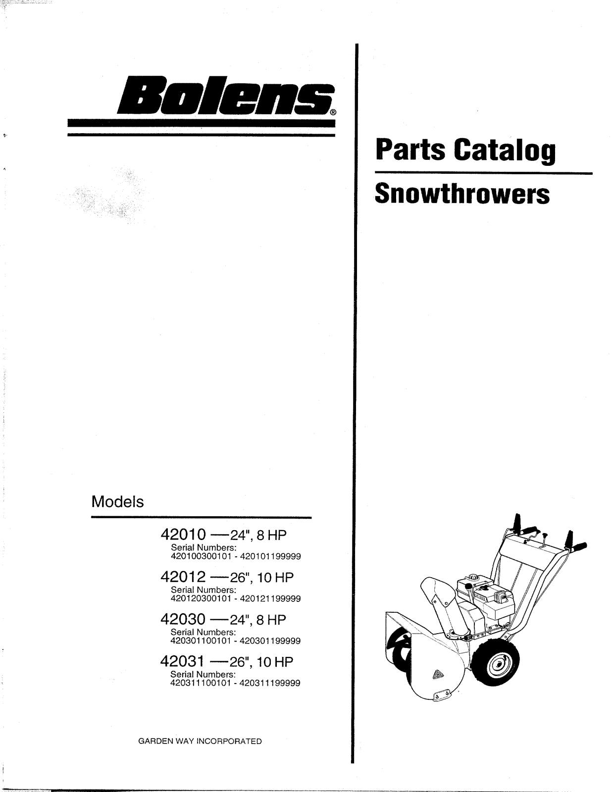 Bolens 42010, 42030, 42012 User Manual