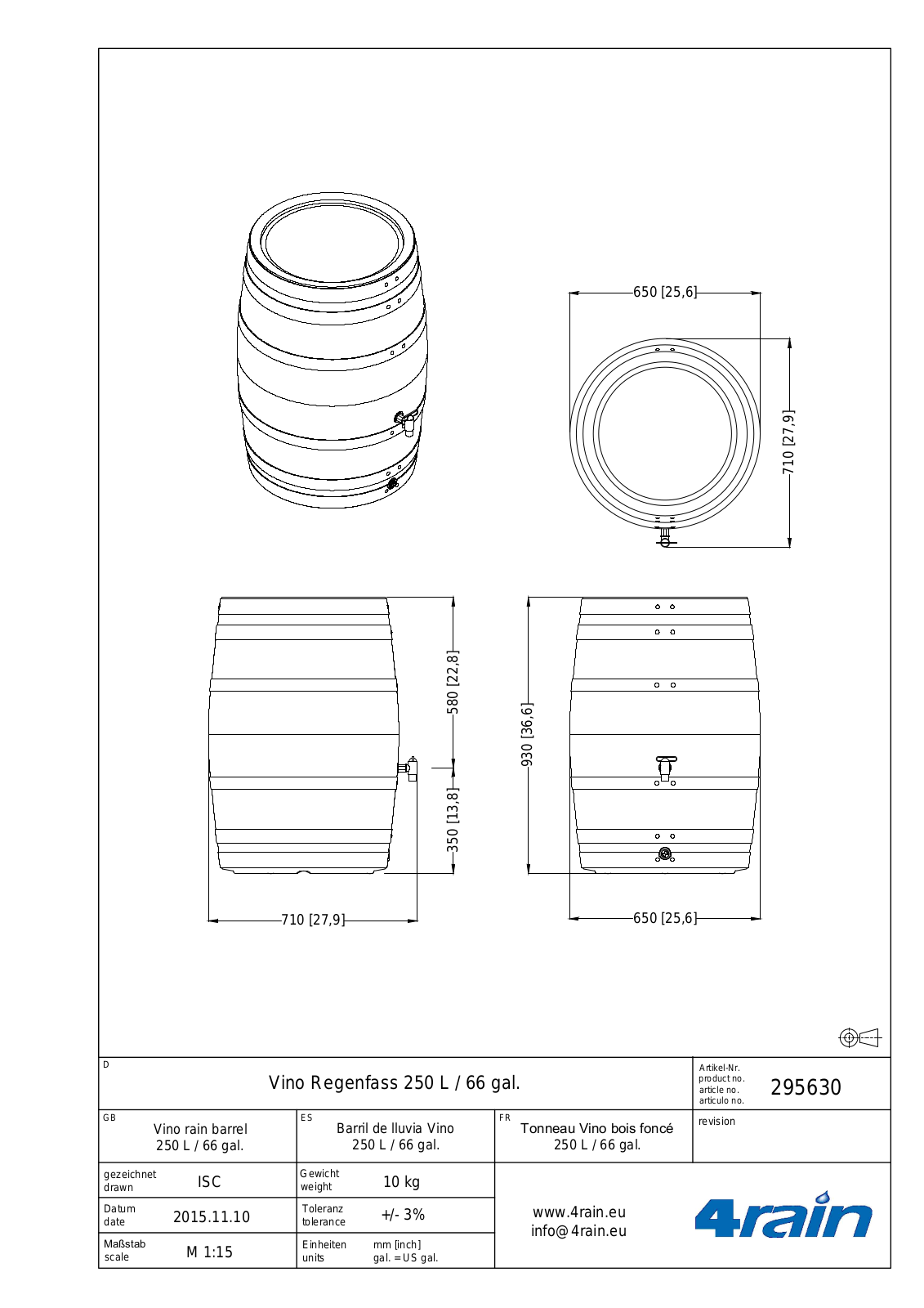 4rain Vino Regenfass 250 L Service Manual