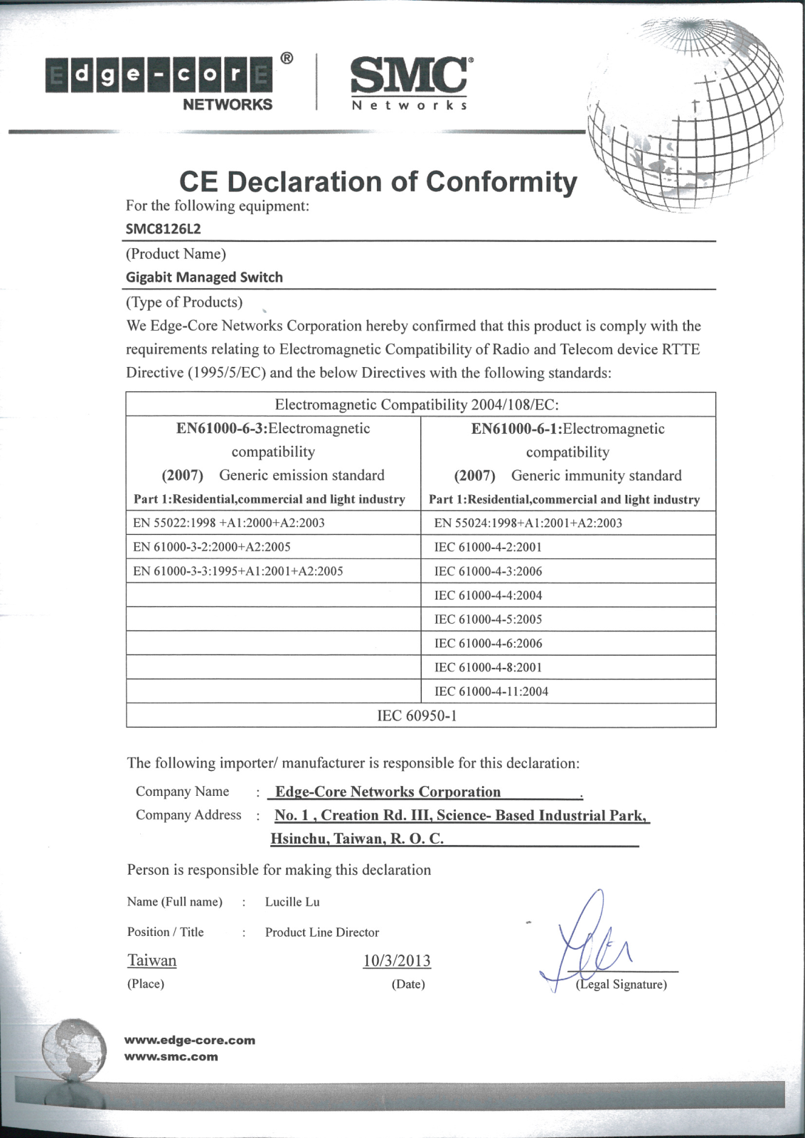 SMC Networks SMC8126L2 Certification