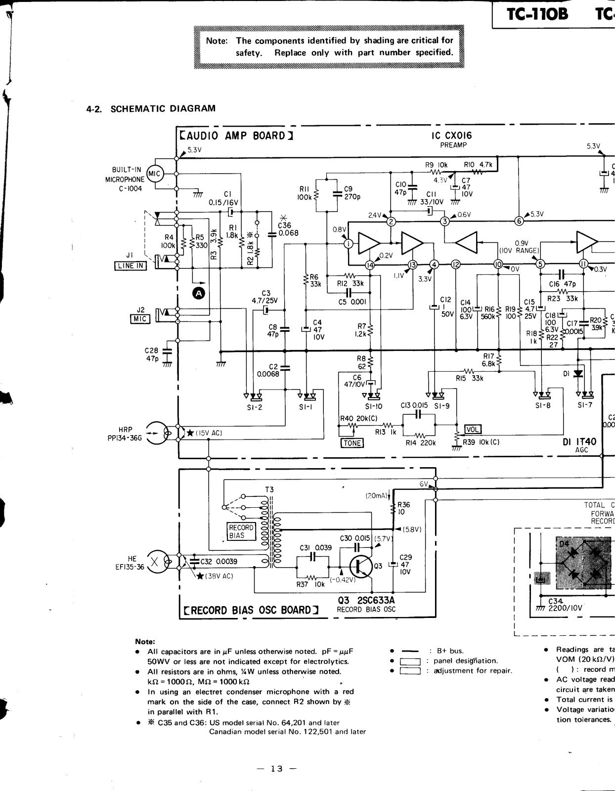 Sony TC-110-B Schematic