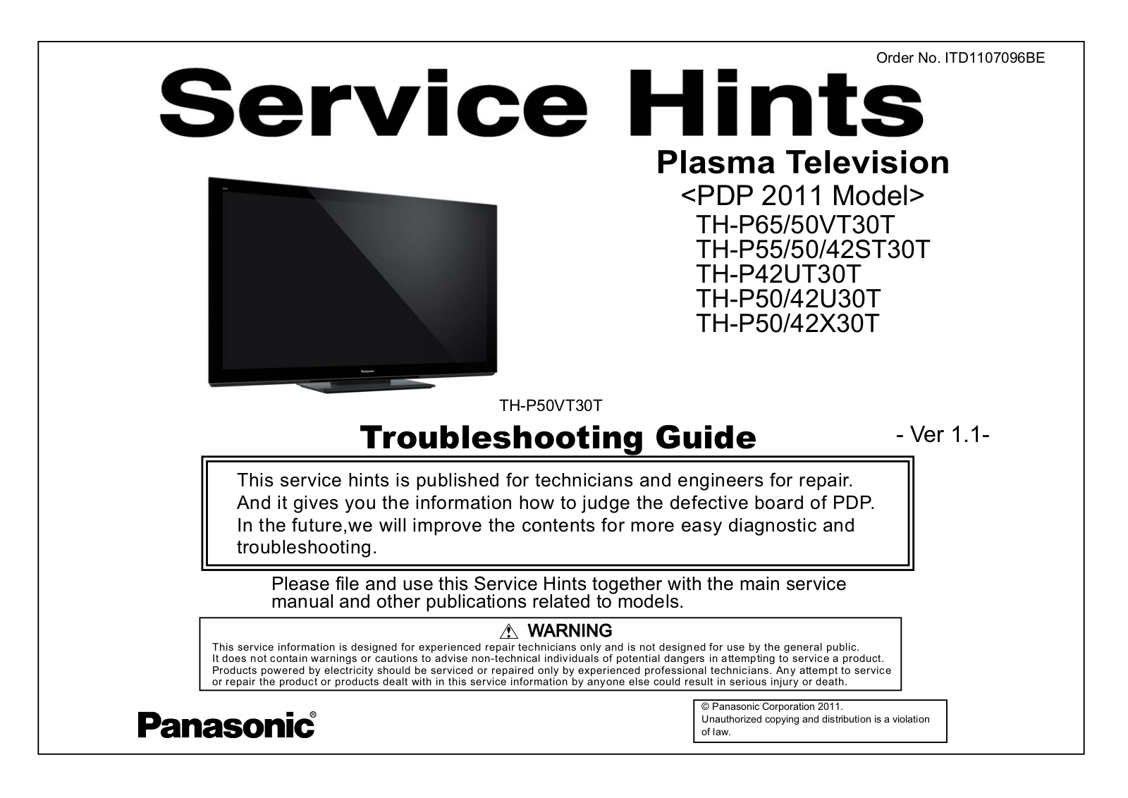 Panasonic th p55st30t, th p42u30t, th p42x30t, th p50x30t, th p65vt30t schematic