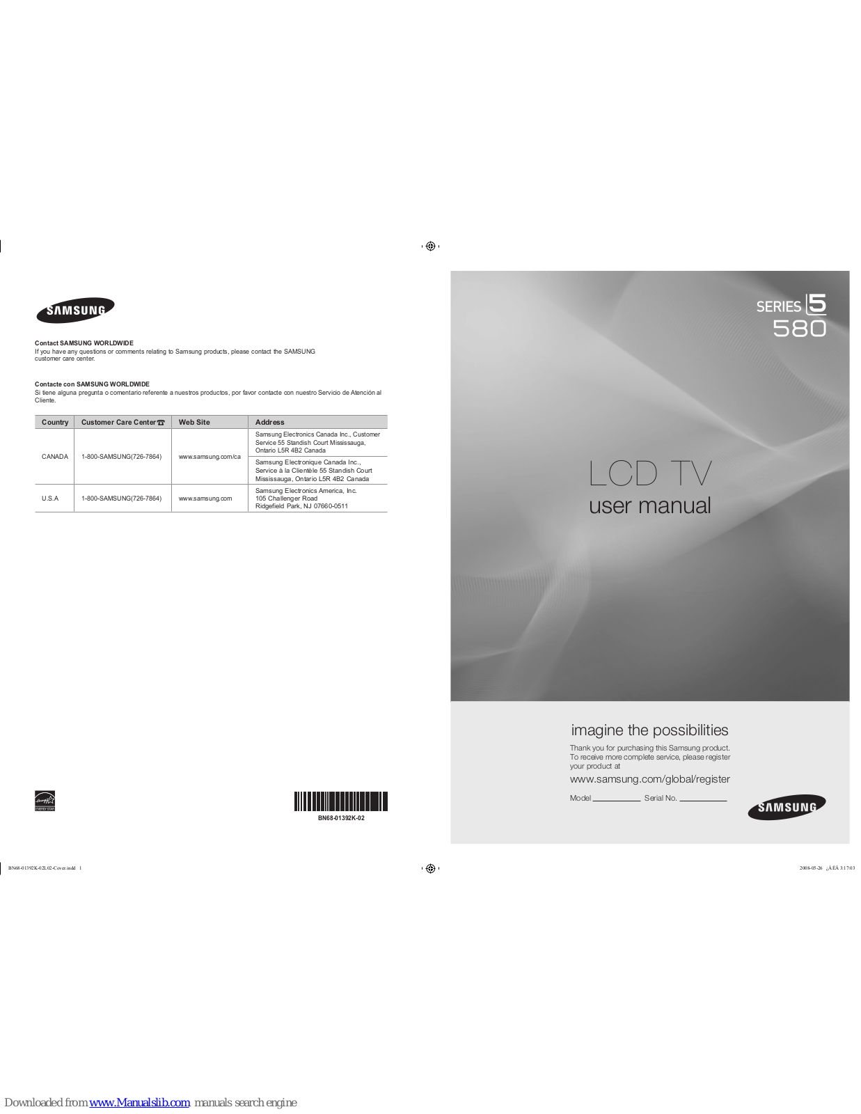 Samsung LN2A80P6F, LN46A580P6F, LN52A580P6F, LN52A580, LN46A580 User Manual