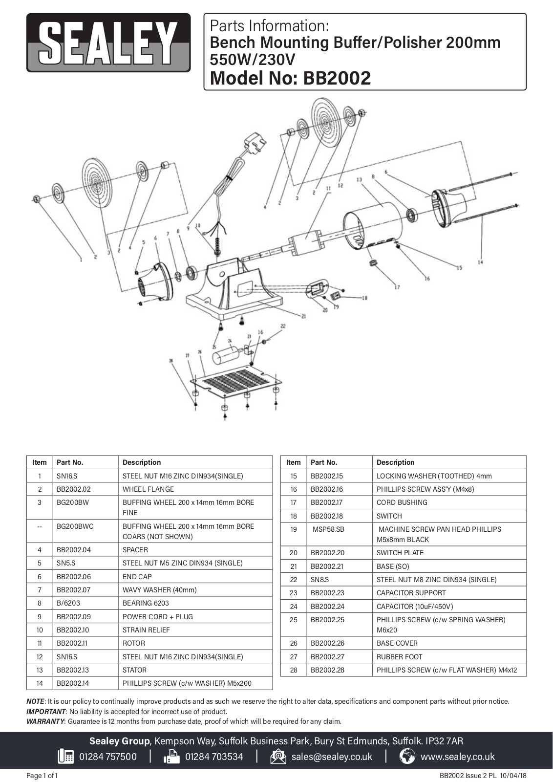 Sealey BB2002 Parts Listing - ManualMachine.com
