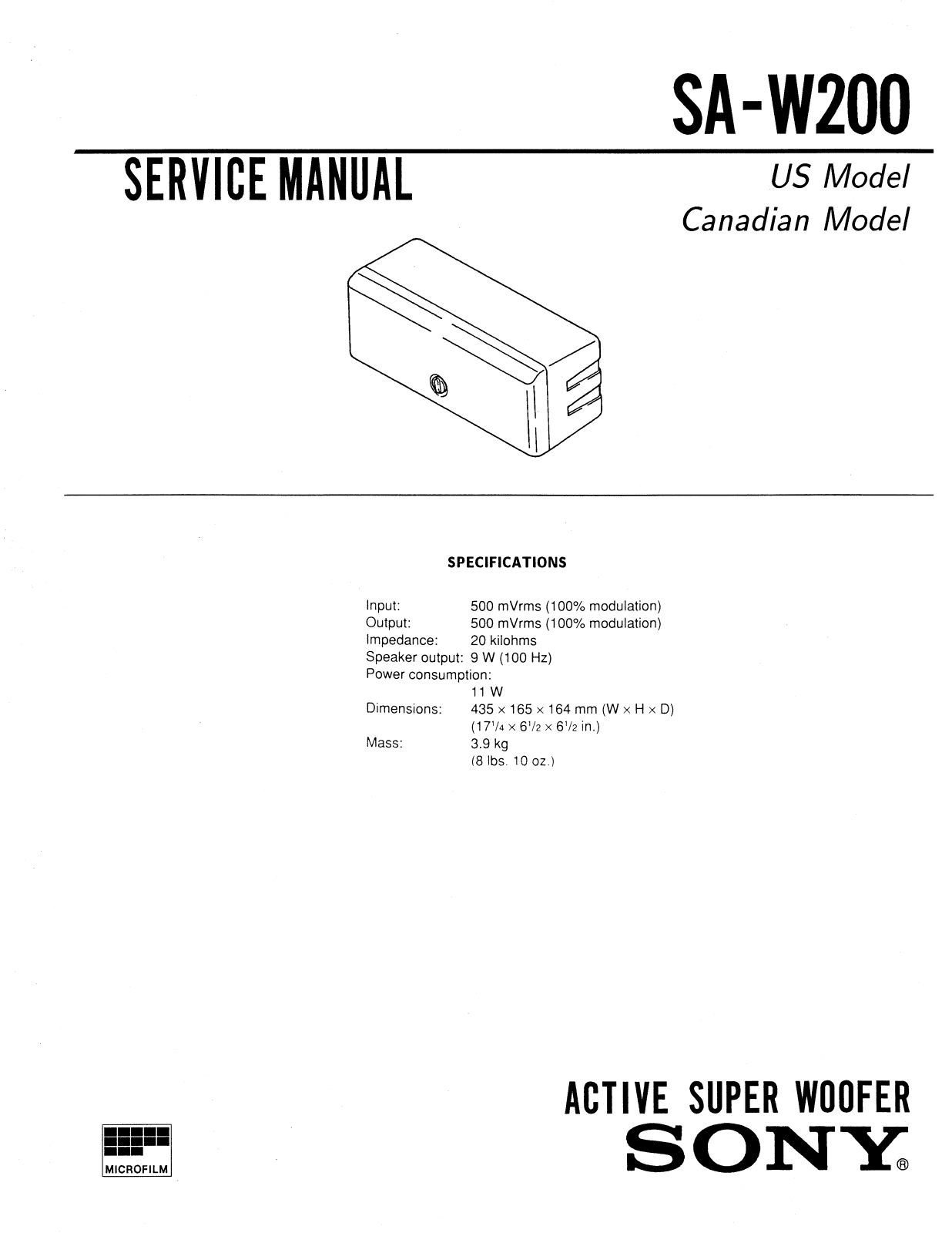 SA SA W200 Service Manual