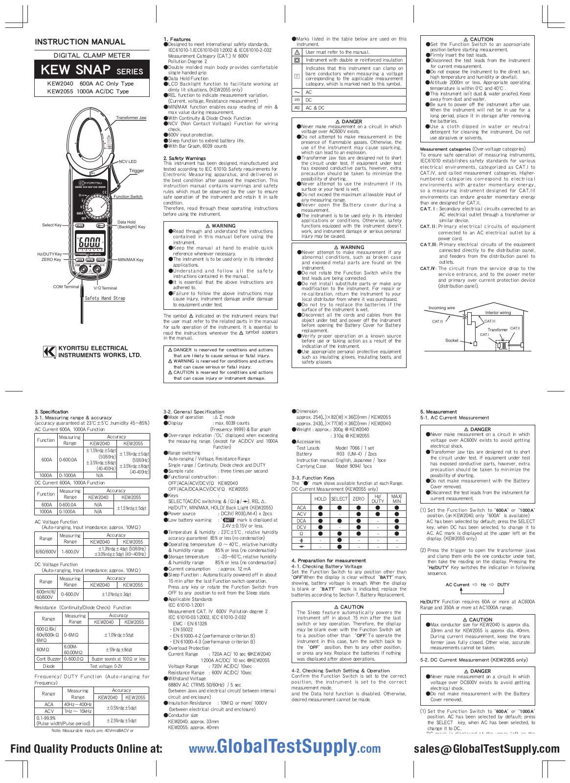Kyoritsu Electrical Instruments 2055, 2040 User manual