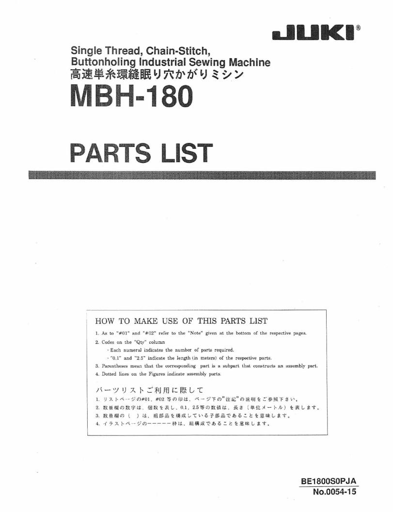 Juki MBH-180 Manual