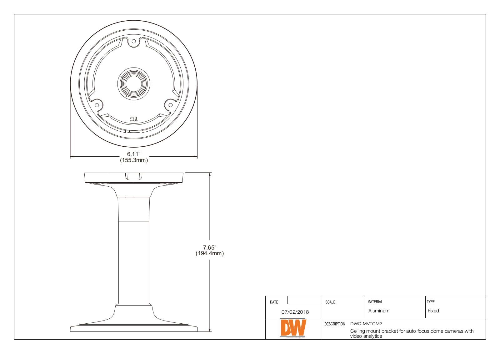 Digital Watchdog DWC-MVTCMJ2 Specsheet