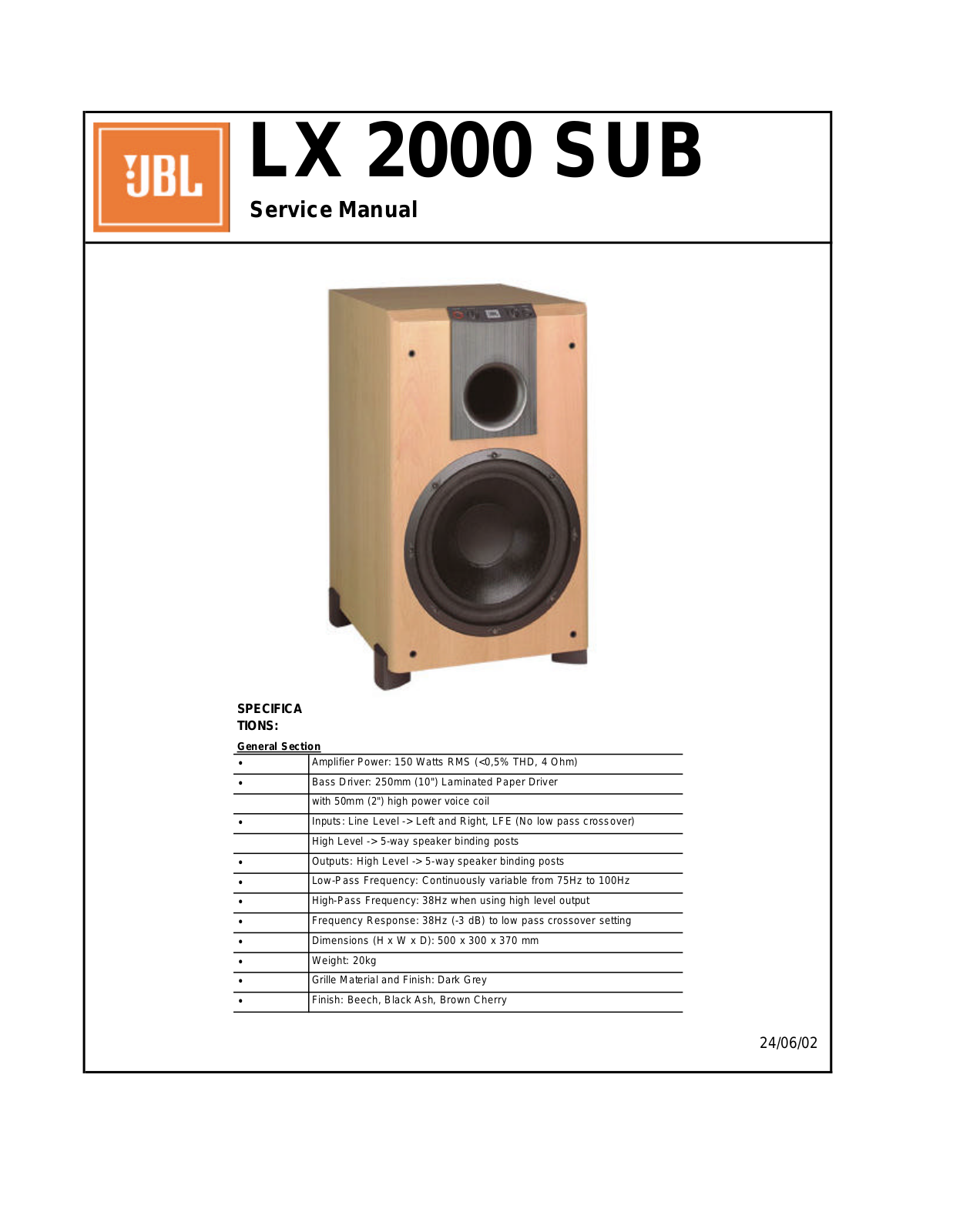 JBL LX-2000, LX-2000-SUB Service manual