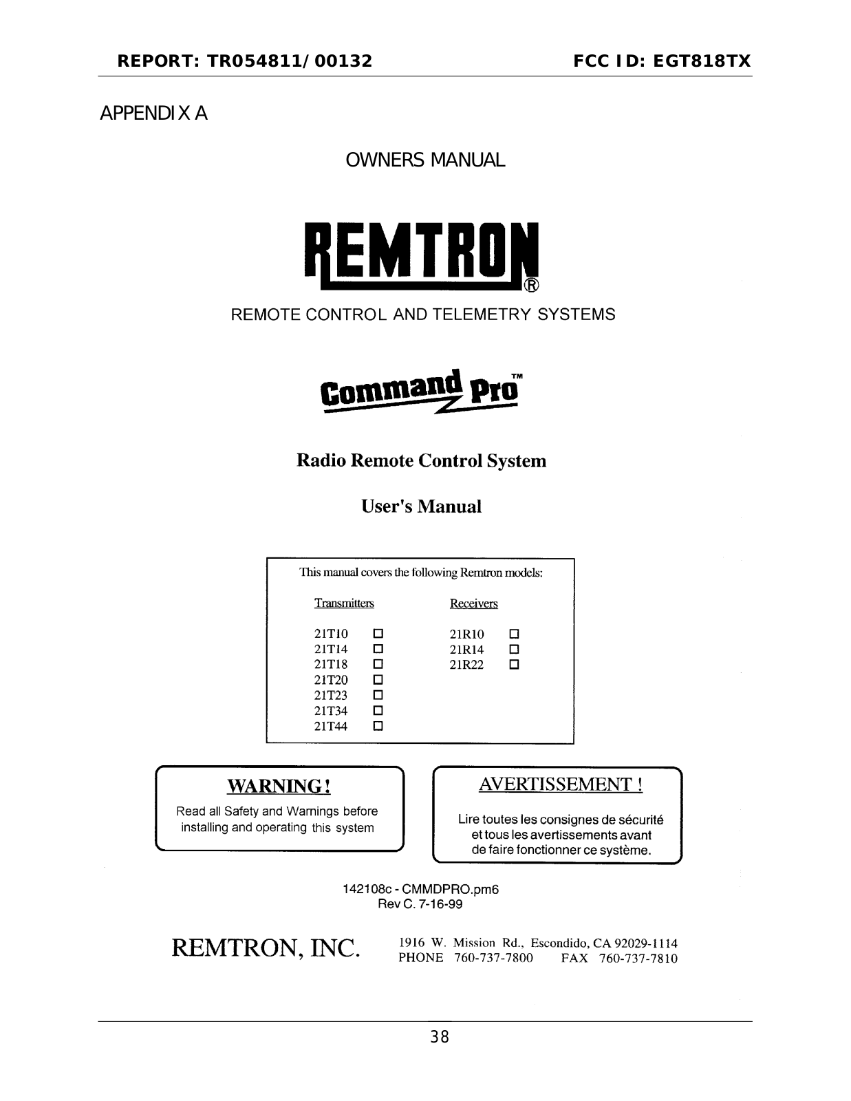 Cattron North America 818TX Users manual