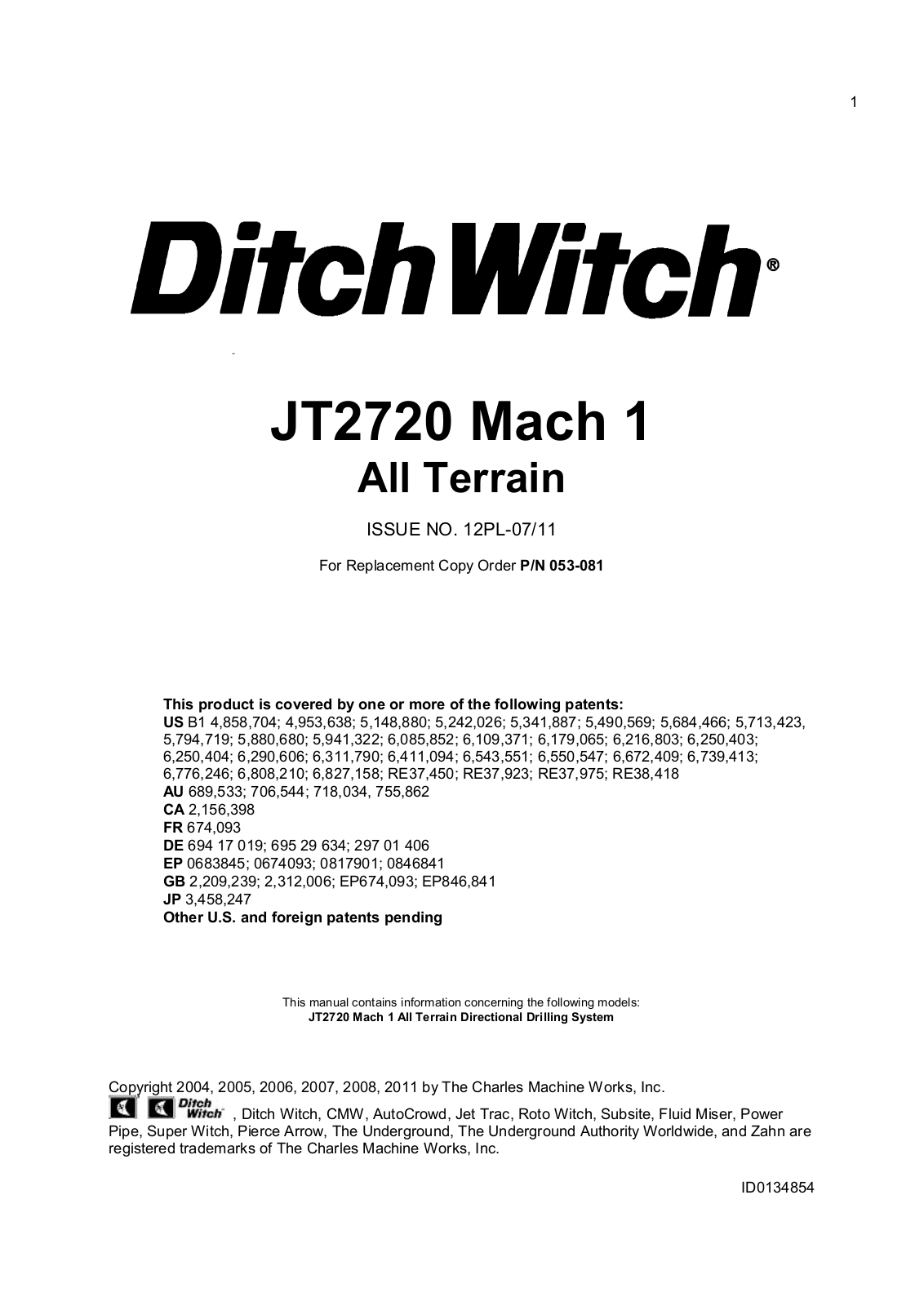 DitchWitch JT2720 Mach 1 User Manual