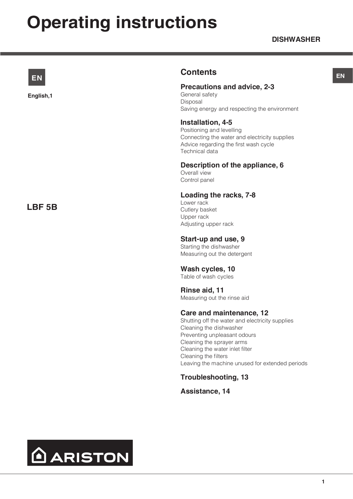 ARISTON LBF 5B AUS User Manual