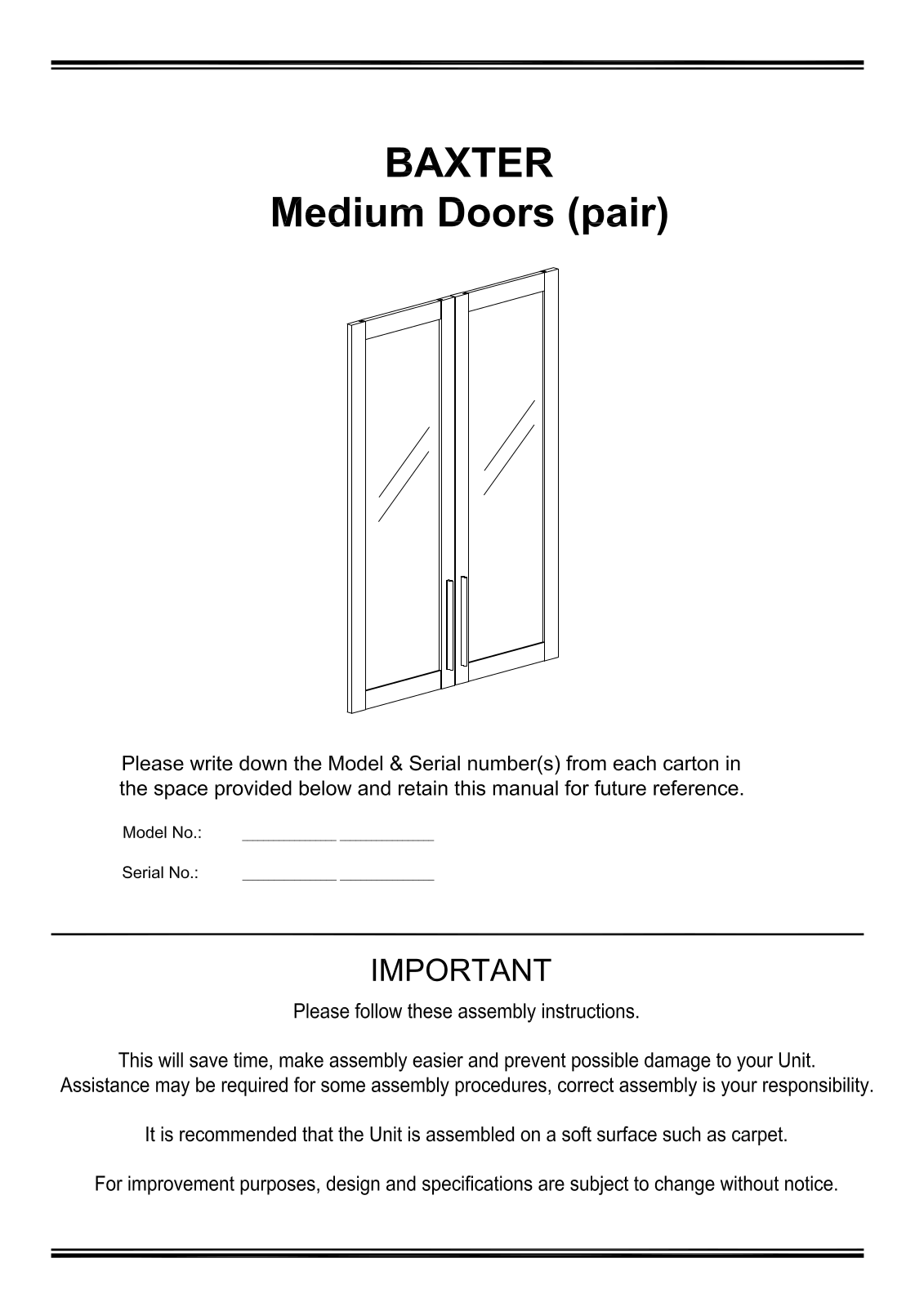 Freedom Baxter Medium Door Assembly Instruction