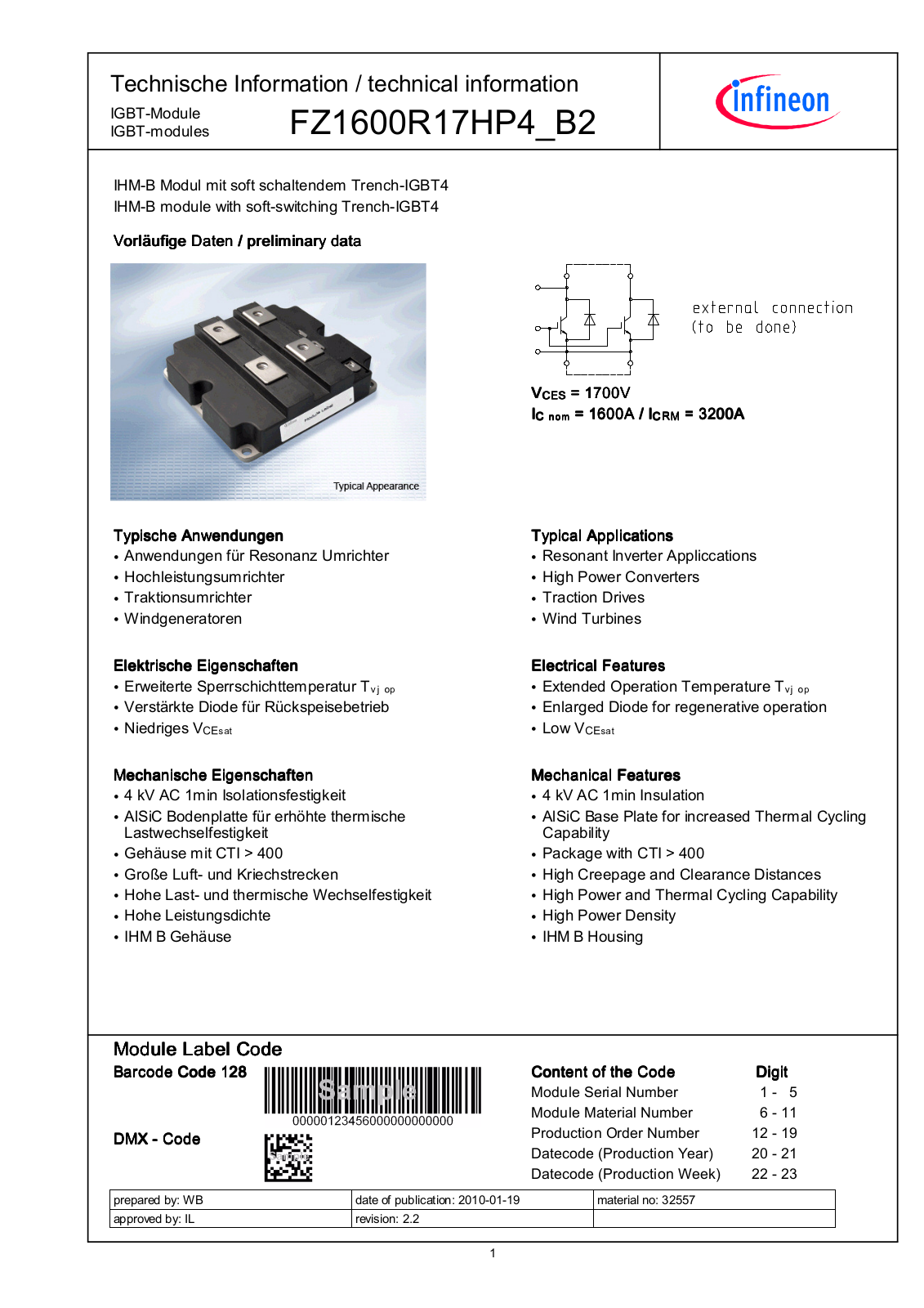 Infineon FZ1600R17HP4-B2 Data Sheet