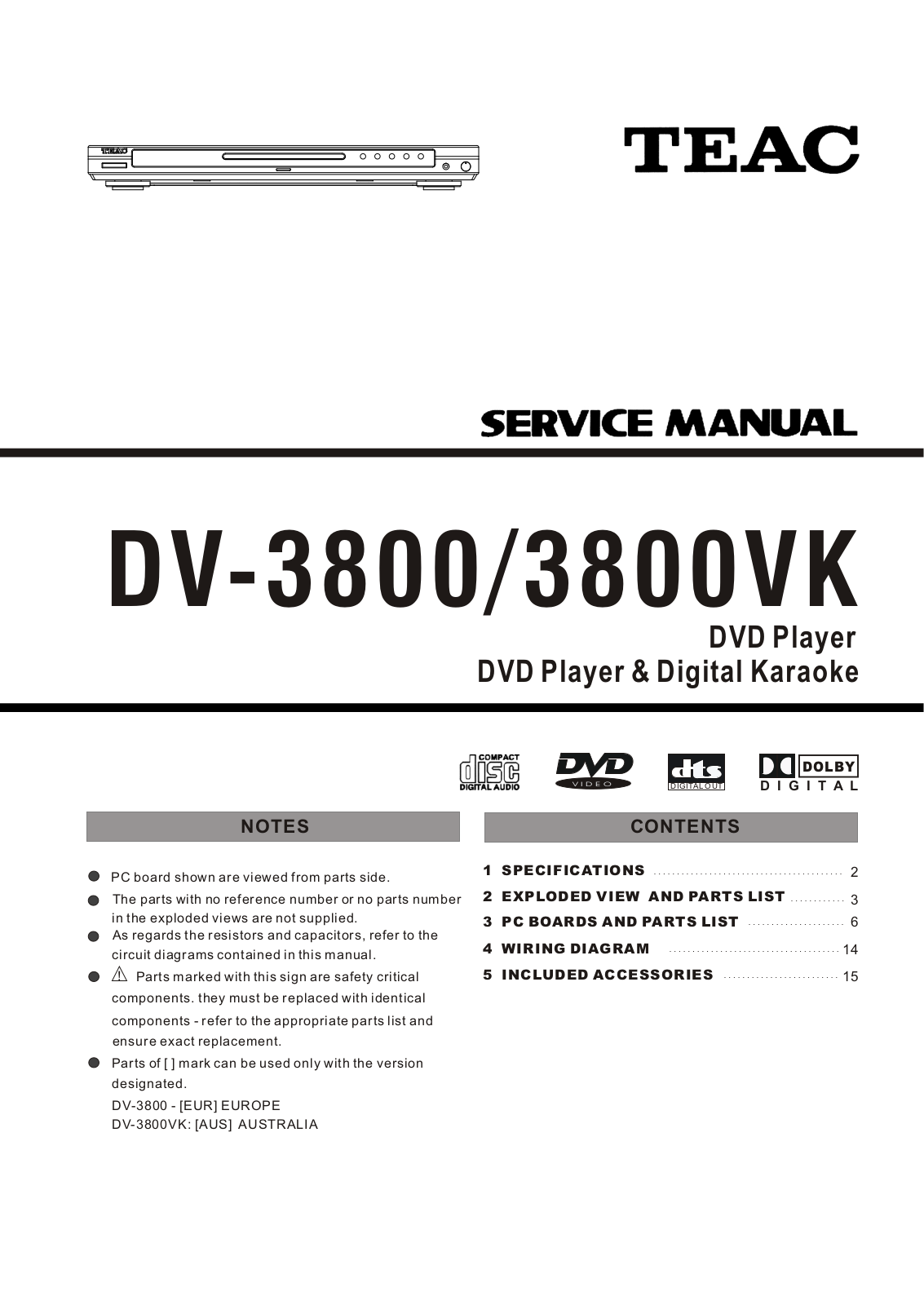 TEAC DV-3800 Service manual
