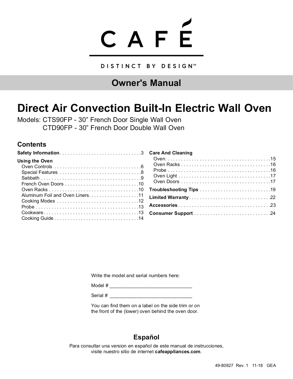 Cafe CTS90FP2MS1, CTD90FP2MS1 User Manual