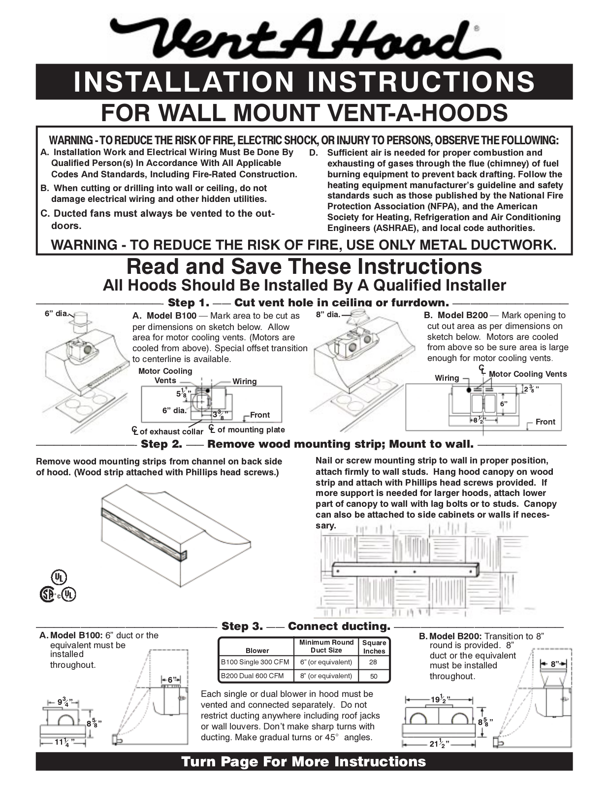 Vent-A-Hood PRH18230BVSS Installation manual