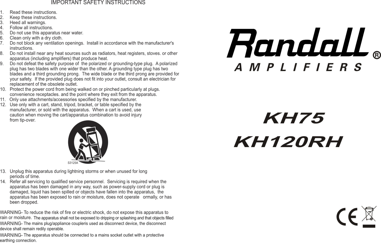 Randall KH75, KH120RH Owner`s Manual