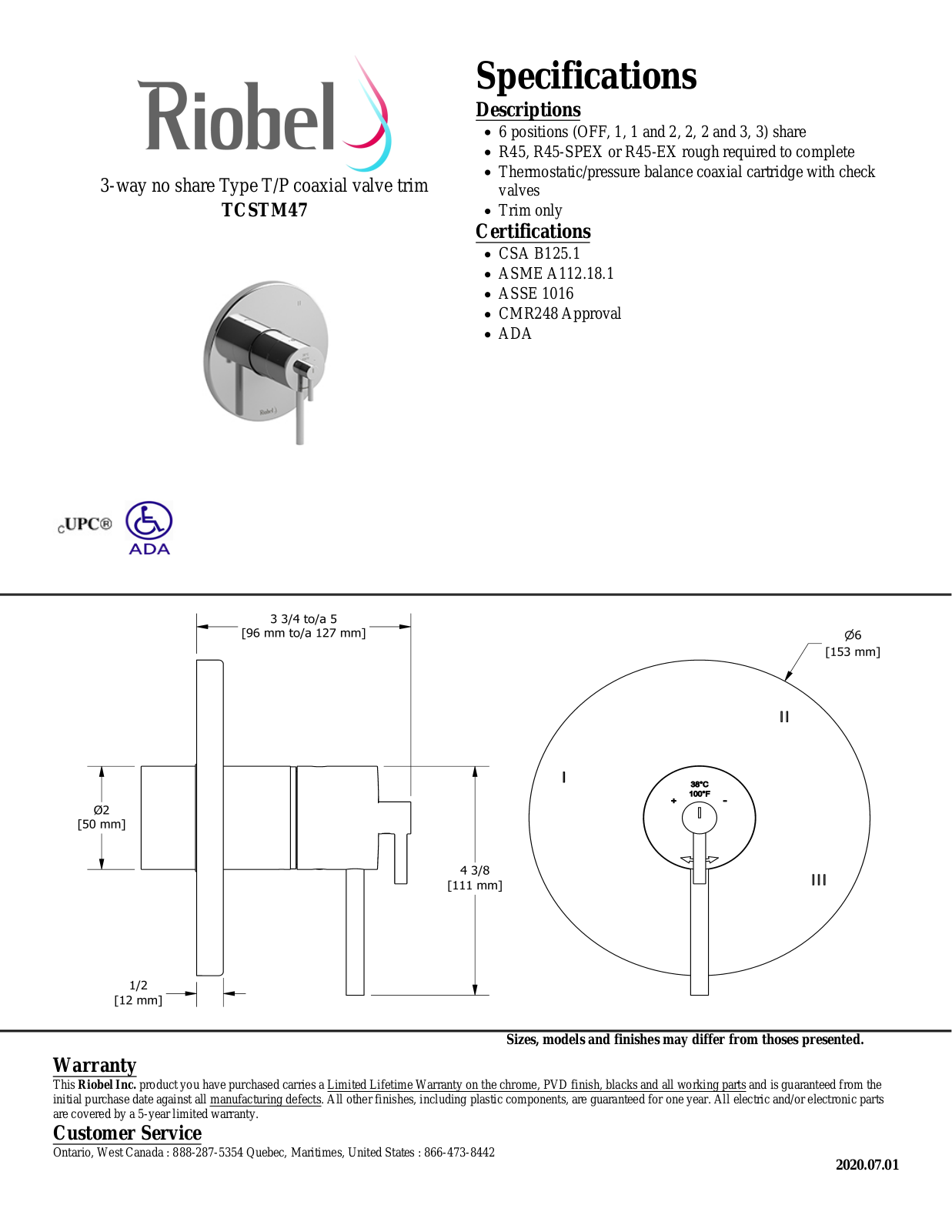Riobel TCSTM47BN, TCSTM47C Specifications - ManualMachine.com