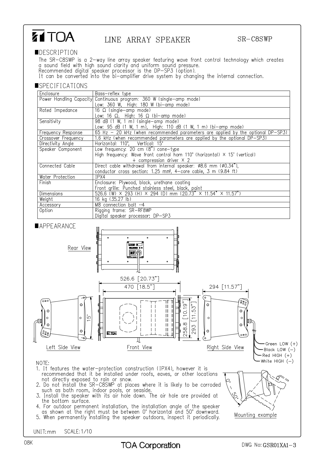 TOA SR-C8SWP User Manual