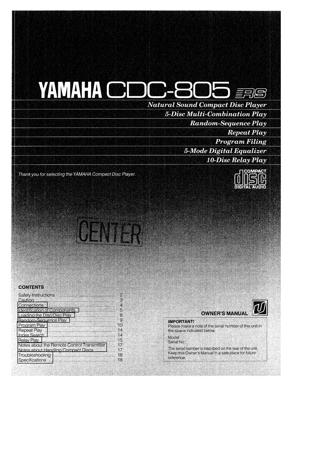 Yamaha CDC-805, CDC-805RS Owner Manual