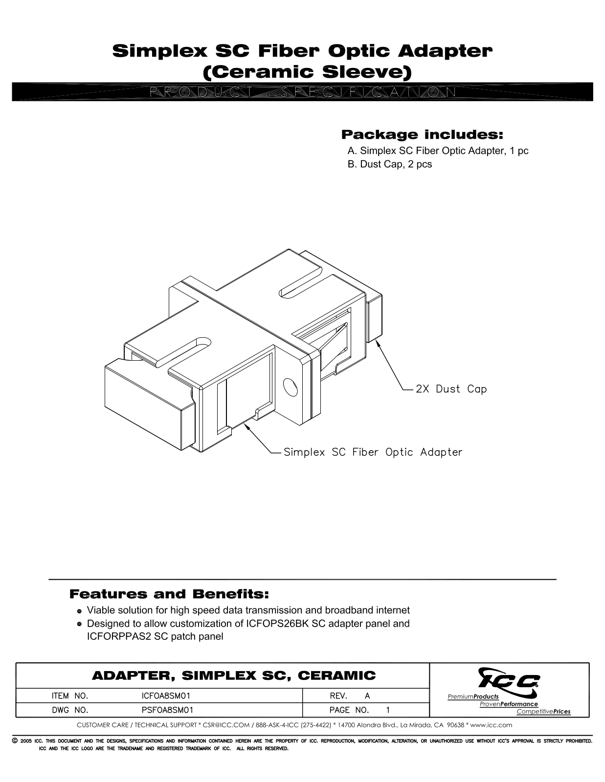 ICC ICFOA8SM01 Specsheet