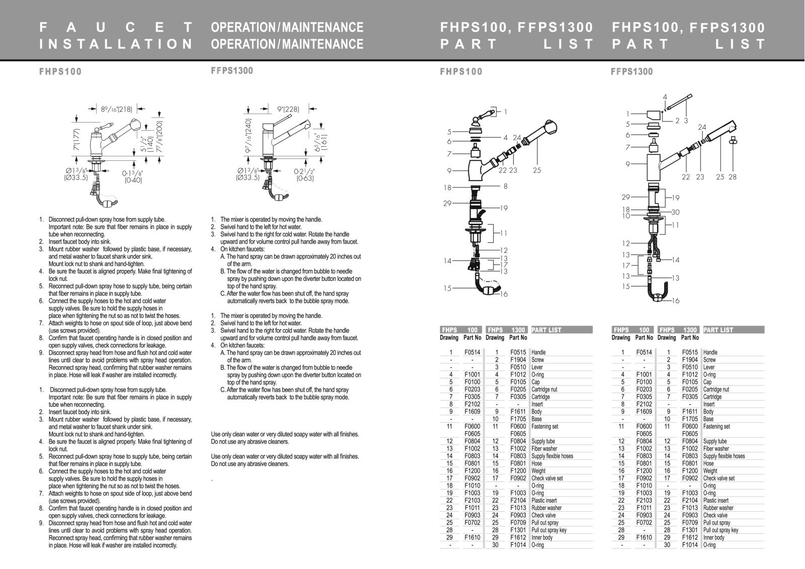 Franke Foodservice FFPS1300, FHPS100 Installation  Manual