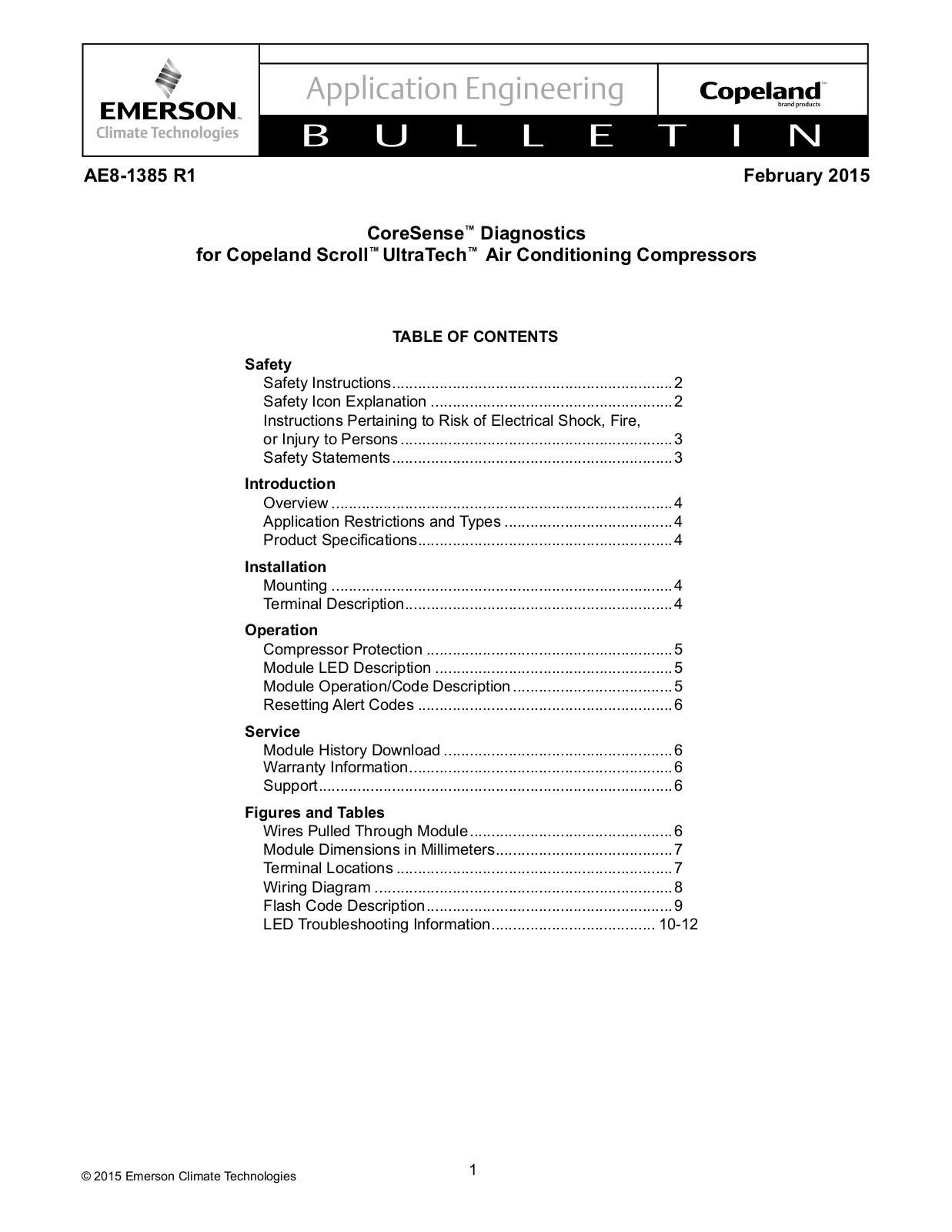 Emerson Copeland Scroll UltraTech CoreSense Application Engineering Bulletin