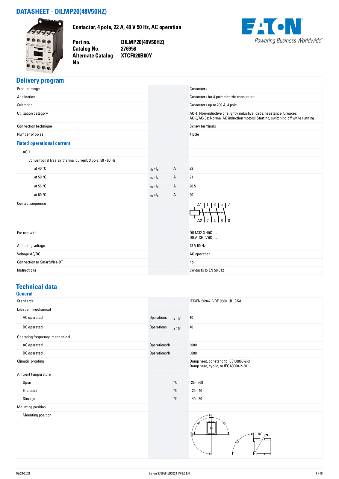 Cutler Hammer, Div of Eaton Corp XTCF020B00Y Data Sheet