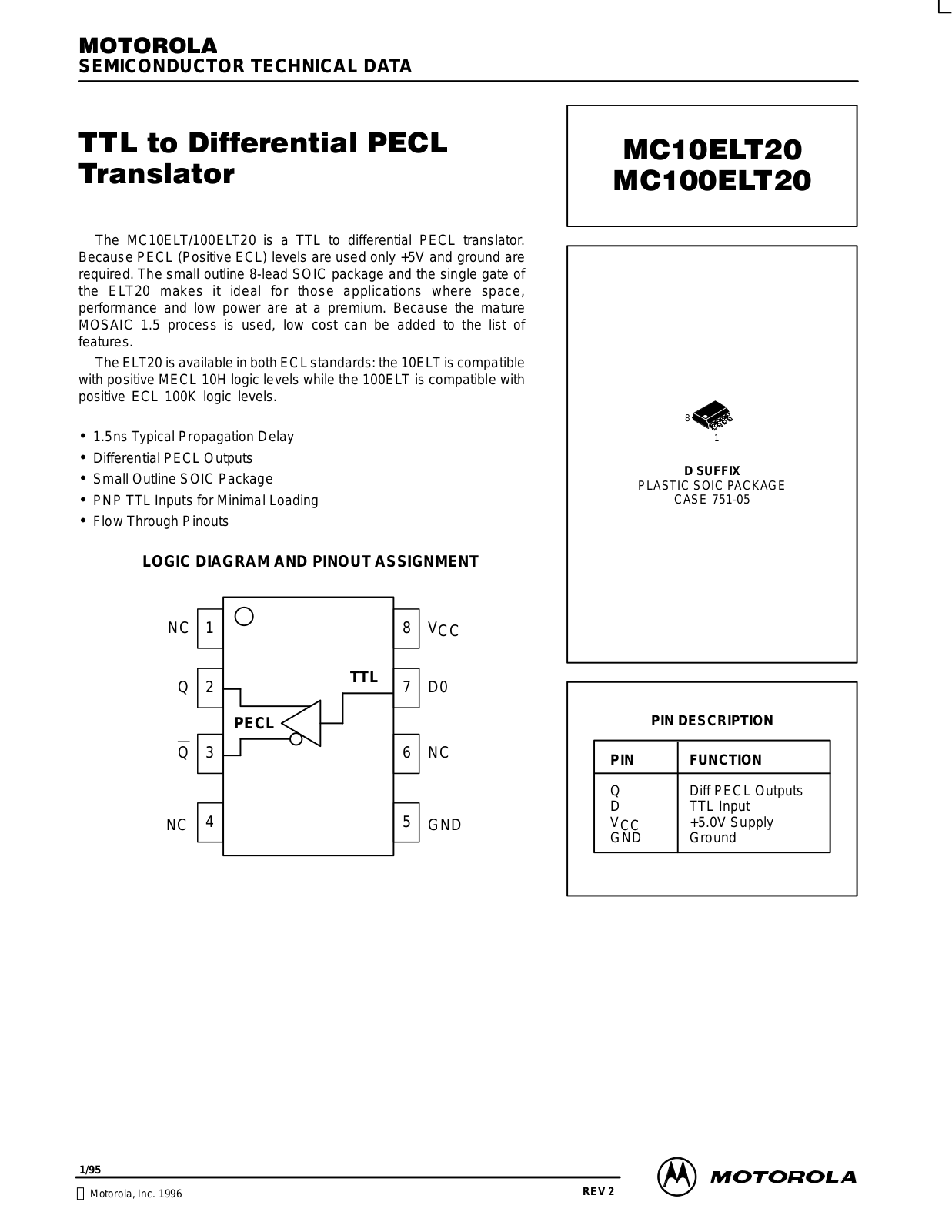 MOTOROLA MC10ELT20, MC100ELT20 Technical data