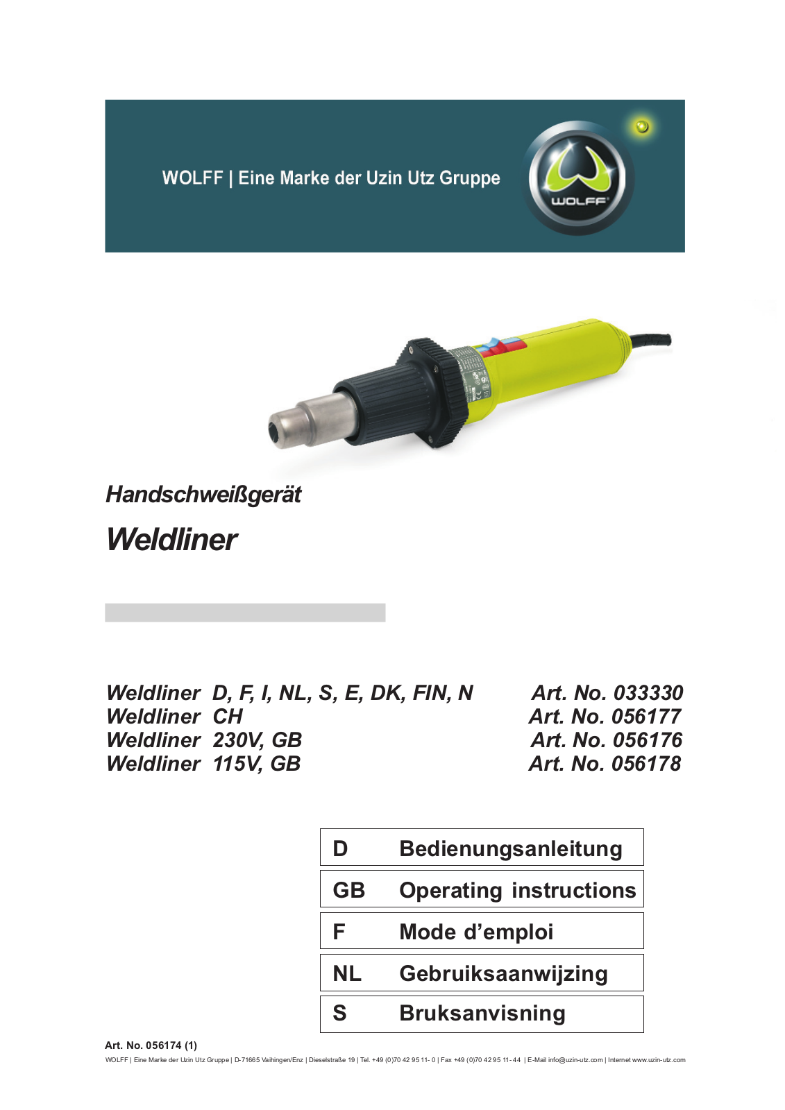 WOLFF Weldliner D, Weldliner S, Weldliner I, Weldliner NL, Weldliner F Operating Instructions Manual - ManualMachine.com