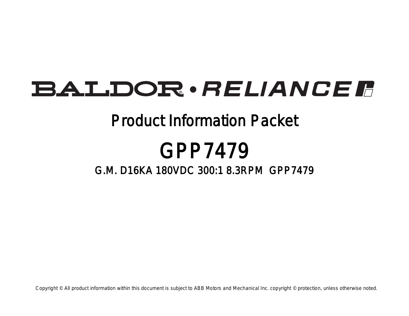 Baldor GPP7479 Product Information Sheet