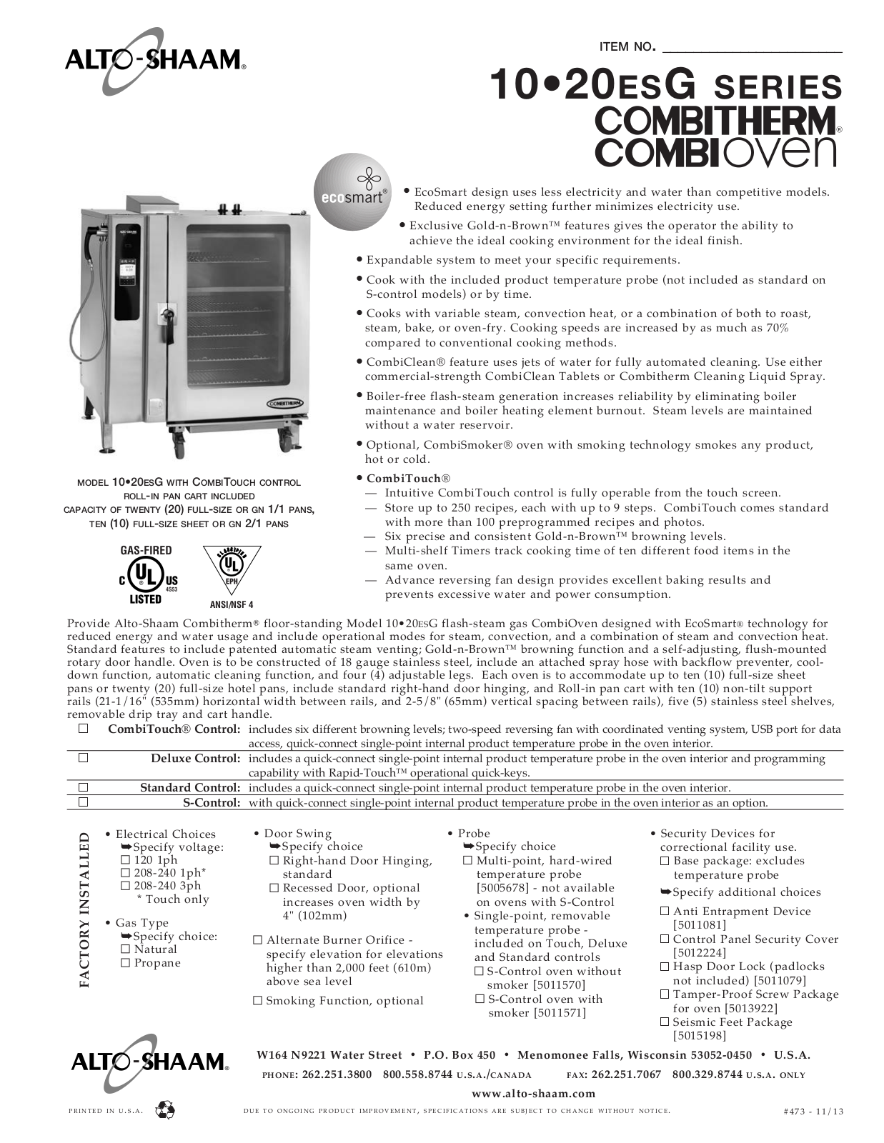 Alto Shaam 10.20ESG User Manual