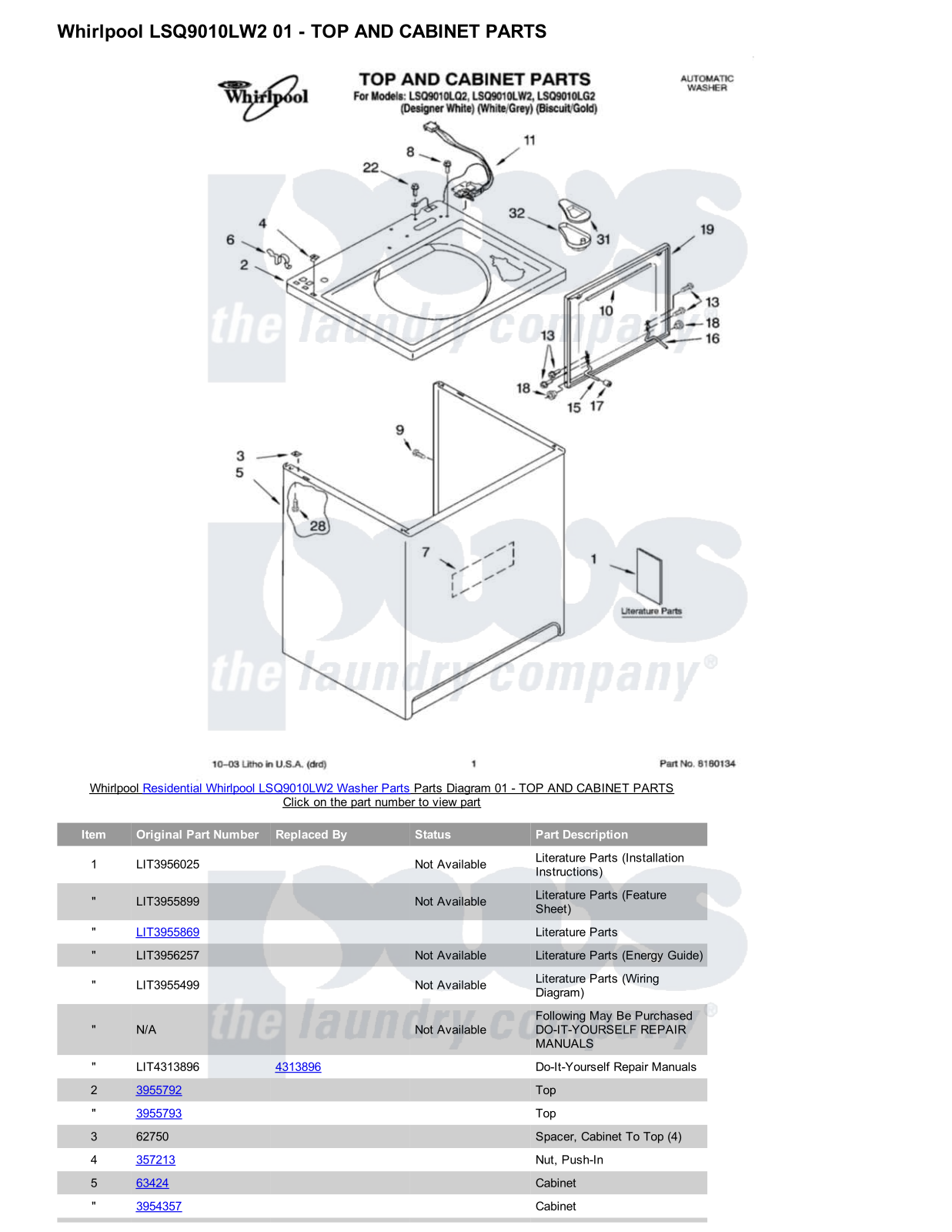 Whirlpool LSQ9010LW2 Parts Diagram