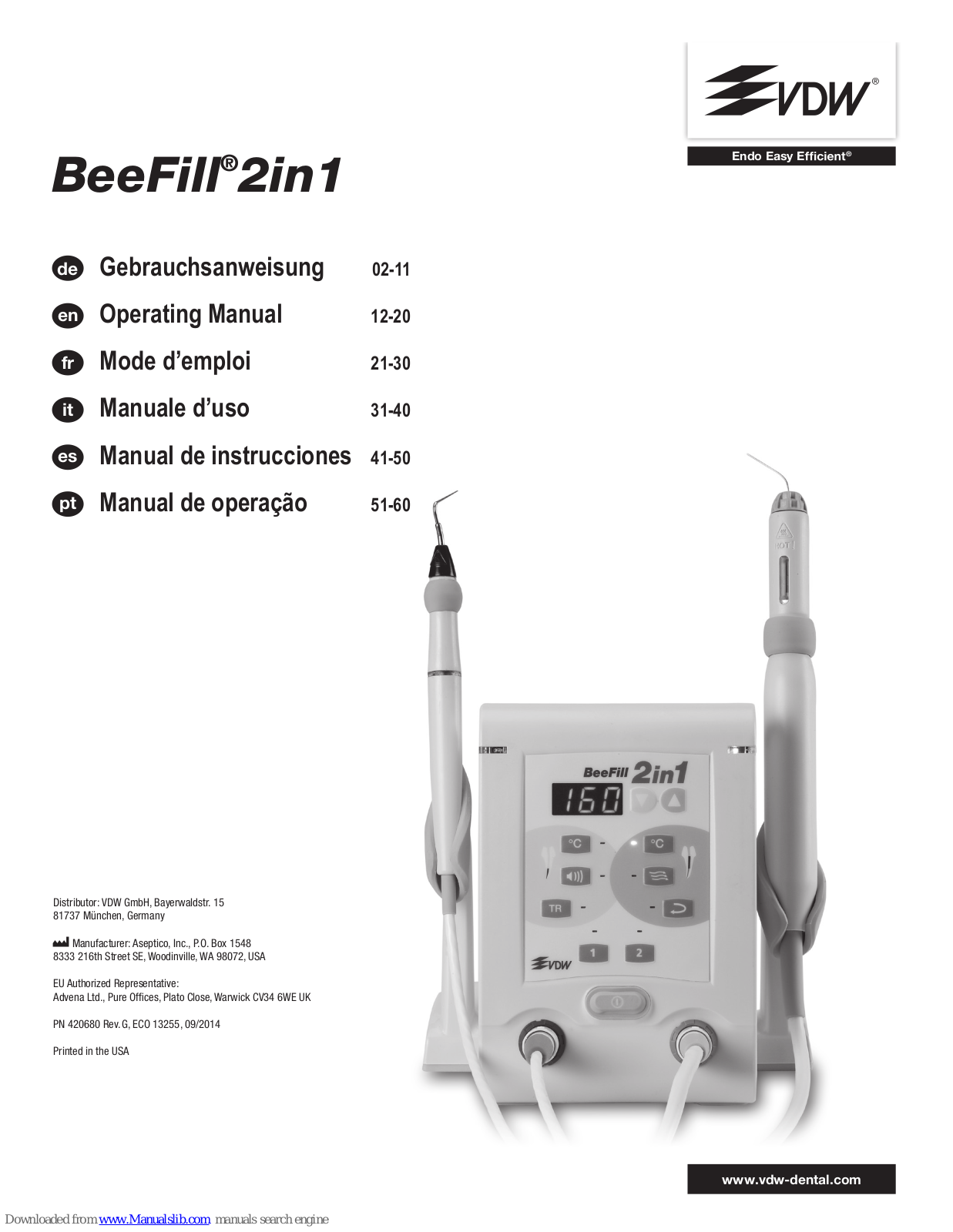 VDW BeeFill 2in1 Operating Manual