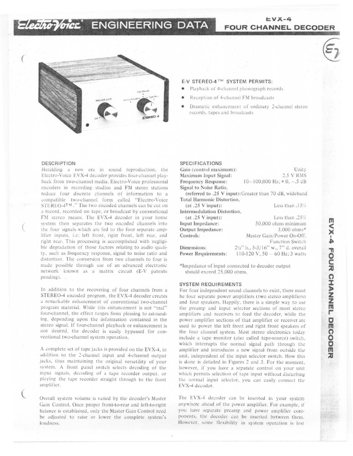 Electro-voice EVX-4 DATASHEET