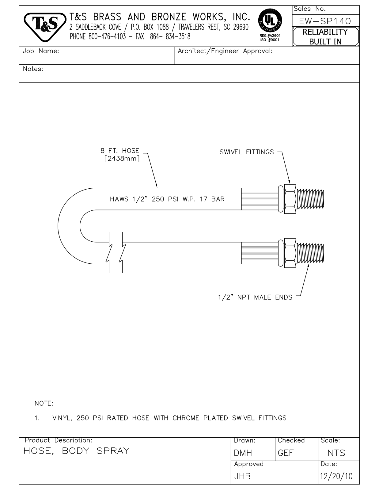 T&S Brass EW-SP140 User Manual