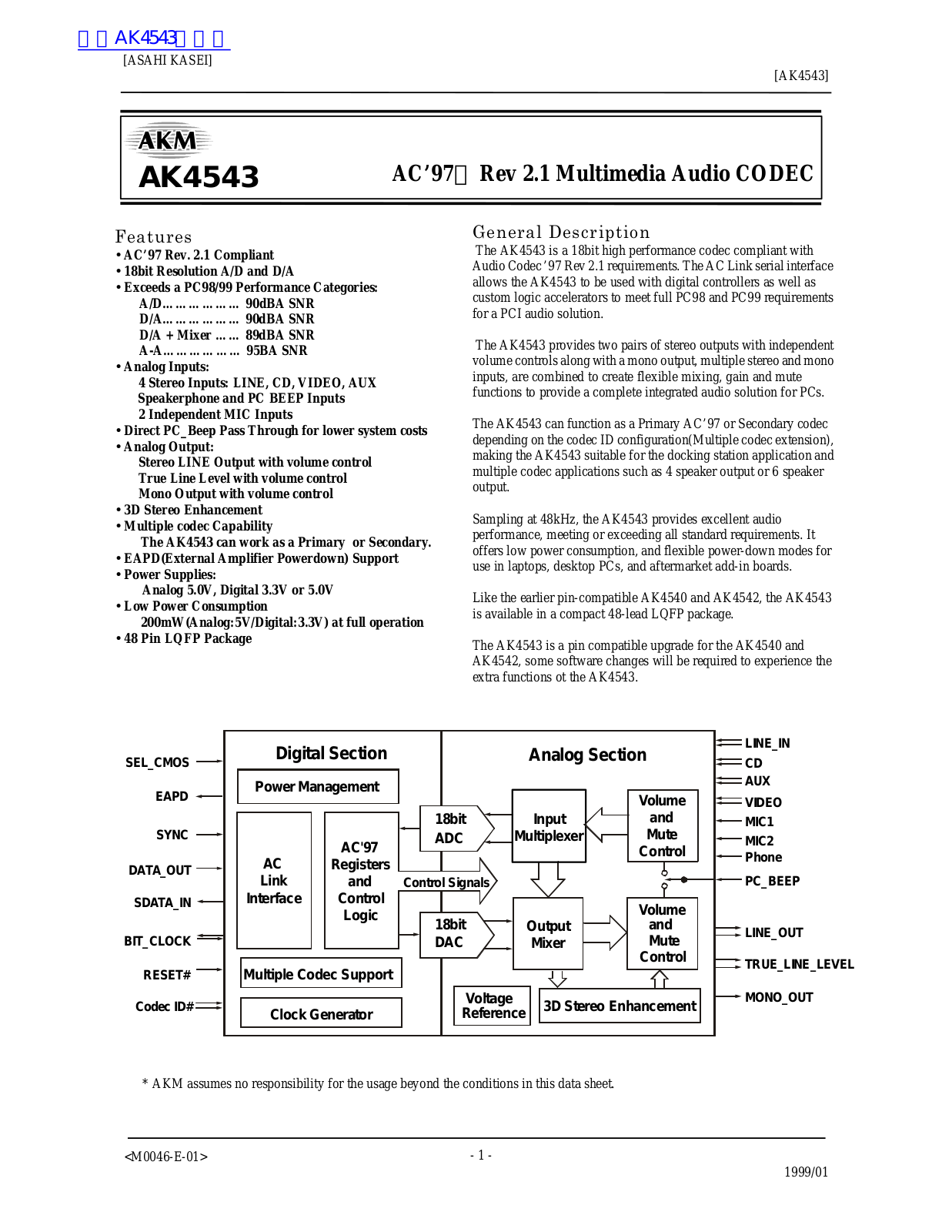 ASAHI KASEI AK4543 User Manual