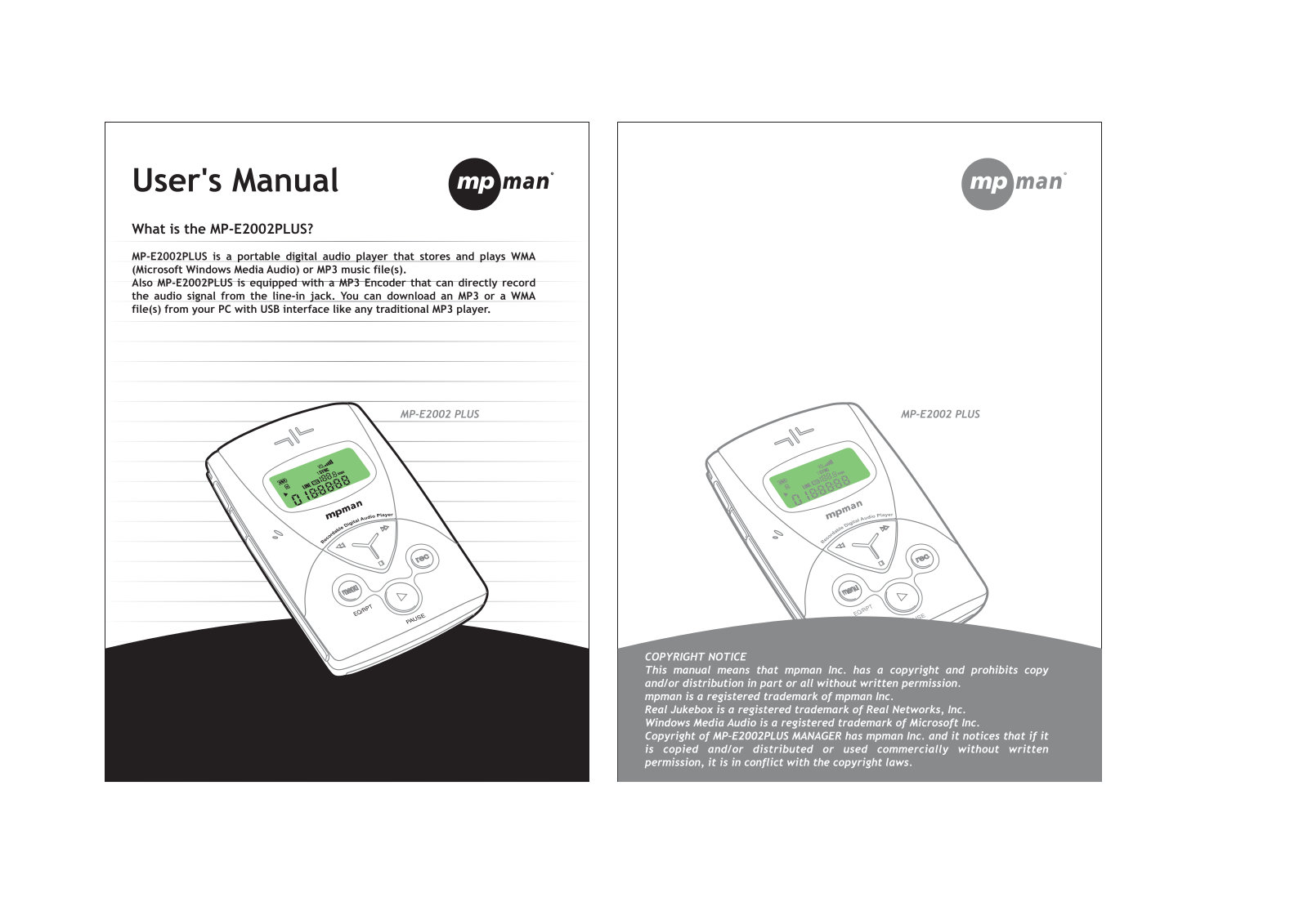 Mpman MP-E2002 PLUS INSTRUCTION MANUAL