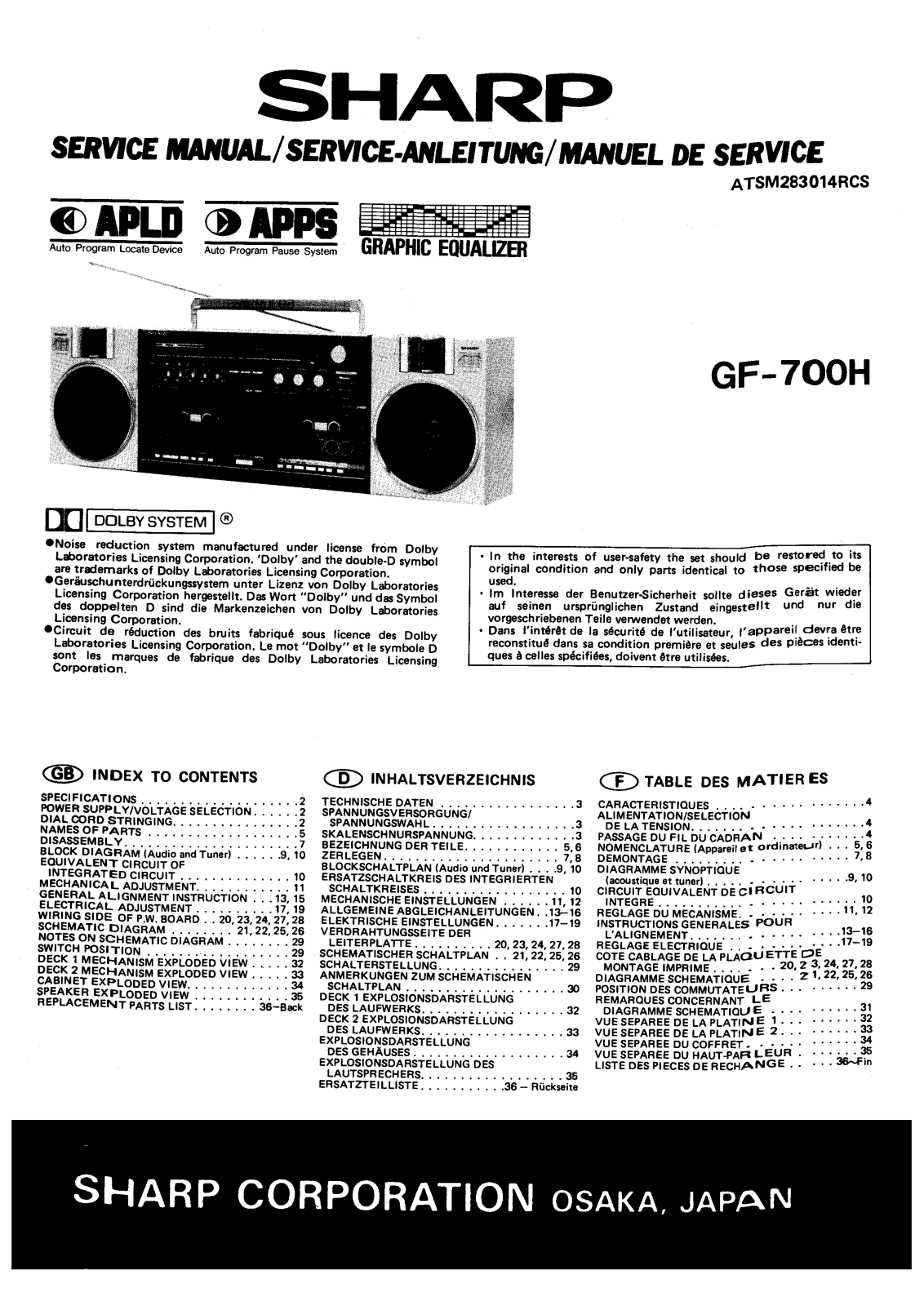 Sharp GF-700H Service manual