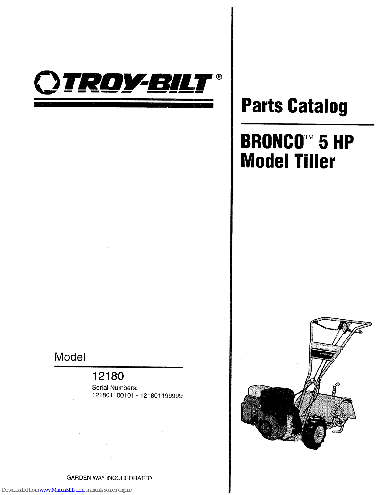 Troy-Bilt Bronco 12180 Parts Catalog