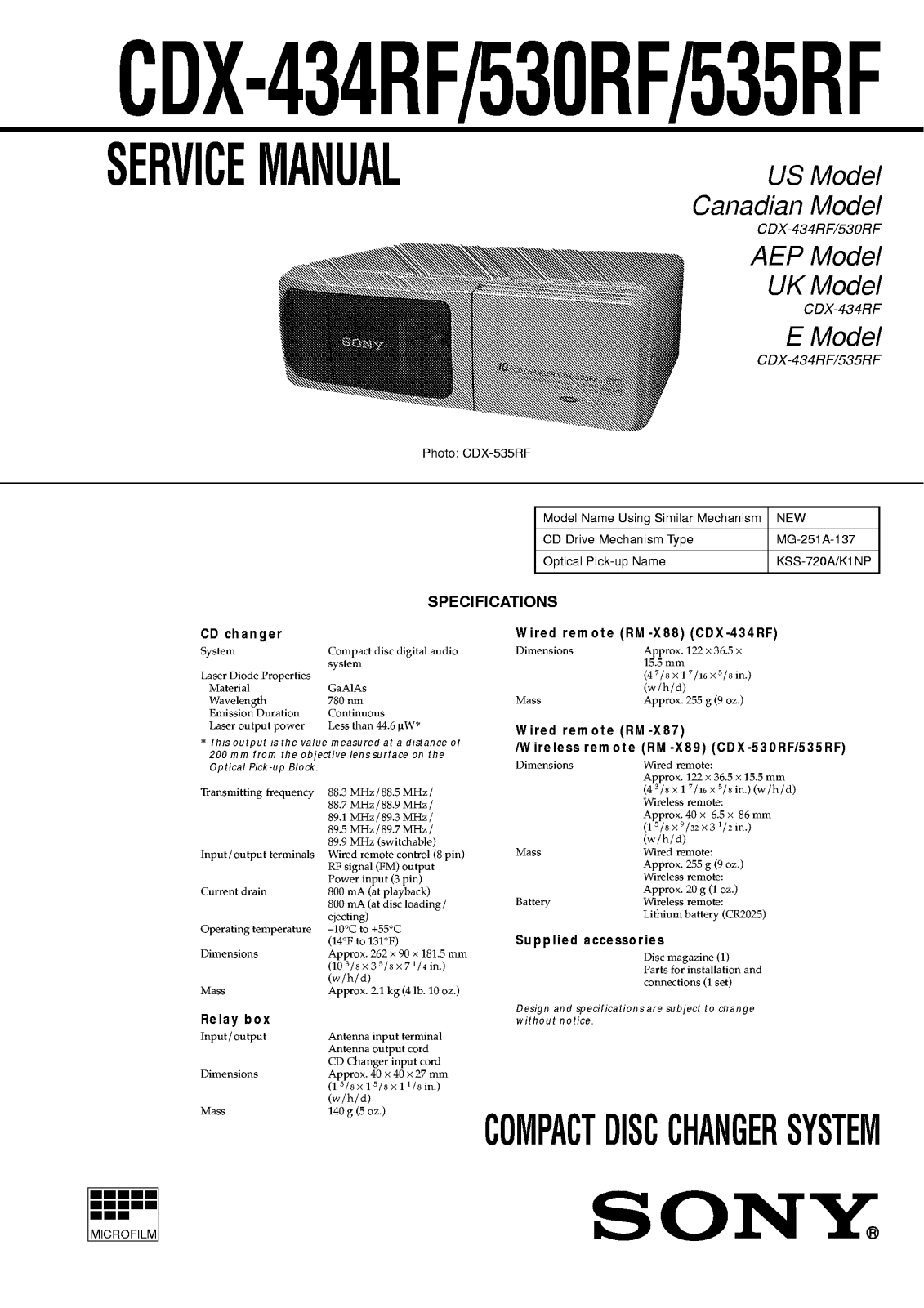 Sony 535rf SERVICE MANUAL