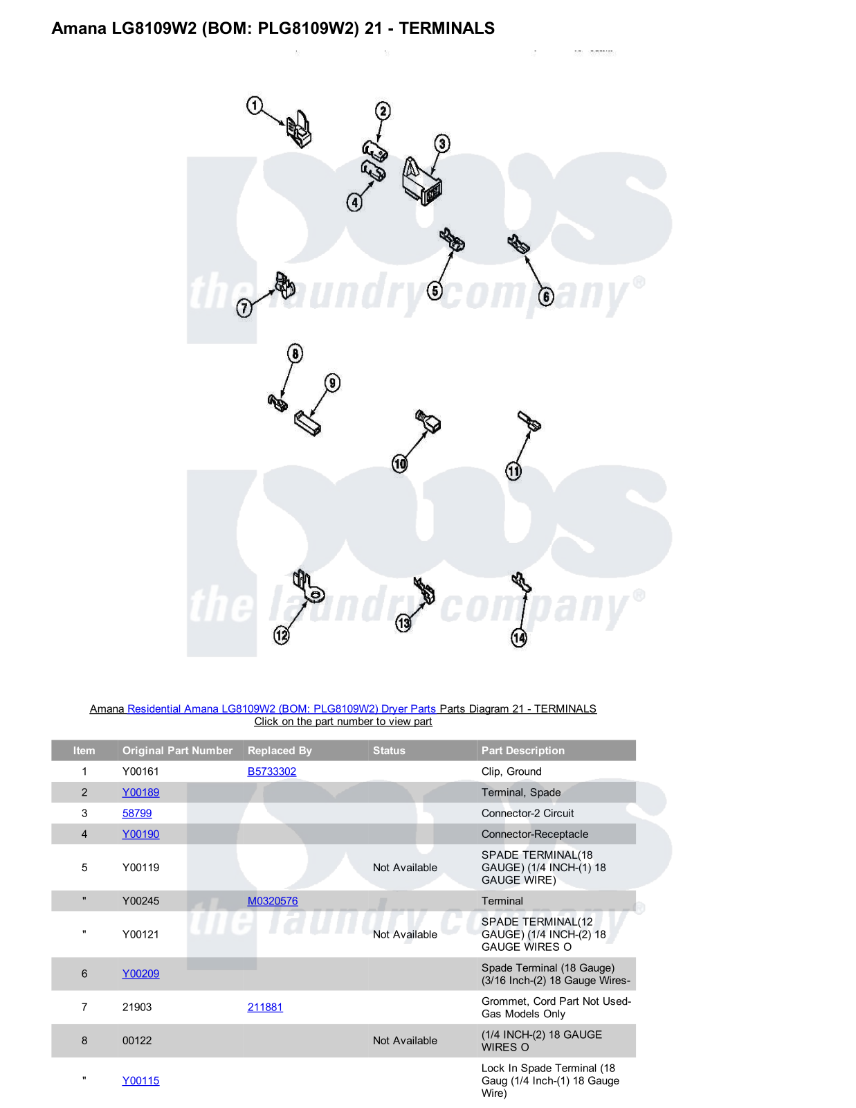 Amana LG8109W2 Parts Diagram