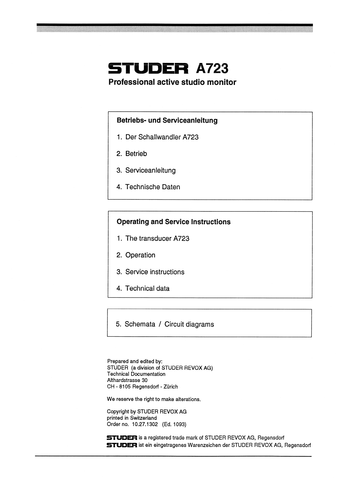 Studer A-723 Service manual