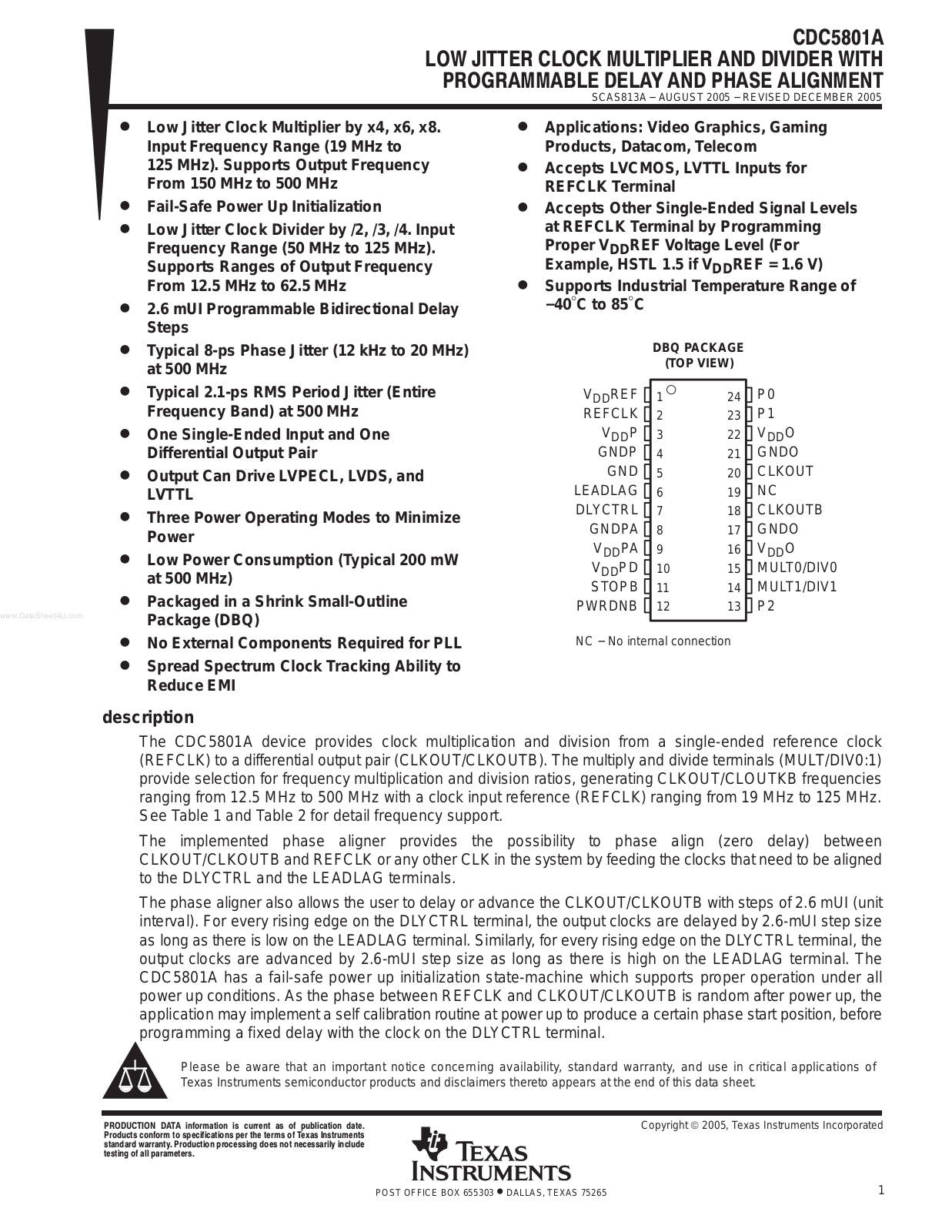 Texas Instruments CDC 5801 A INSTALLATION INSTRUCTIONS